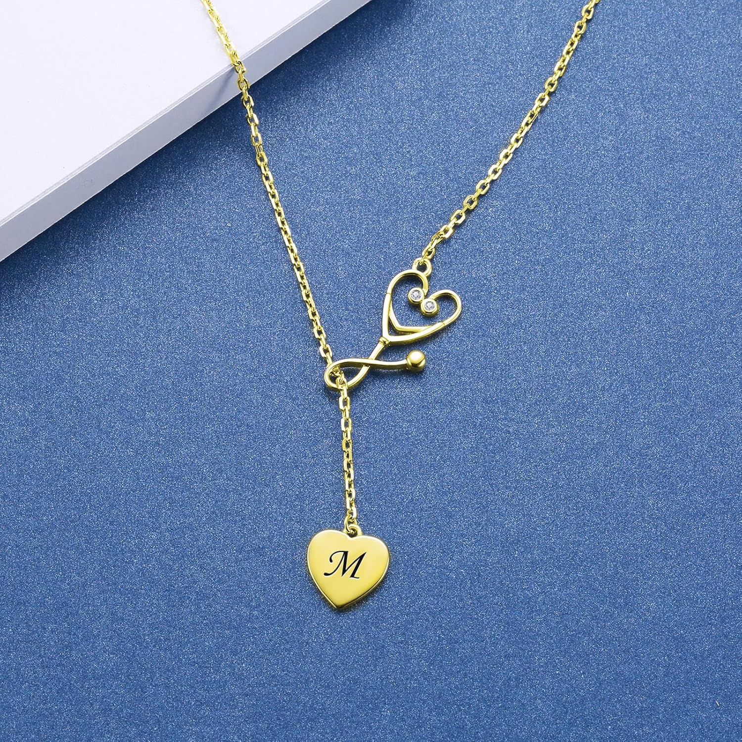 Nurse Stethoscope Necklace for Women - 18k Gold Initial Stethoscope Pendant 925 Sterling Silver Doctor Nurse Medical Student Jewelry Graduation Gift