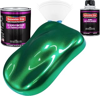 Restoration Shop - Emerald Green Metallic Acrylic Urethane Auto Paint - Complete Quart Paint Kit - Professional Single Stage High Gloss Automotive, Car, Truck Coating, 4:1 Mix Ratio, 2.8 VOC