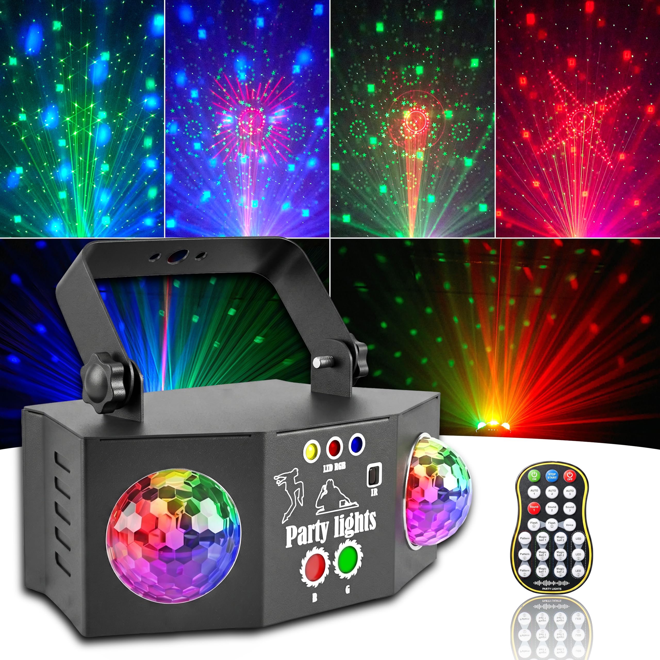 LED Disco Lights with Laser & Strobe – Sound Activated DJ Party Light with Remote, RGB Stage Lighting & Disco Ball Light for Home, Weddings, Kids Party & Dance Floor