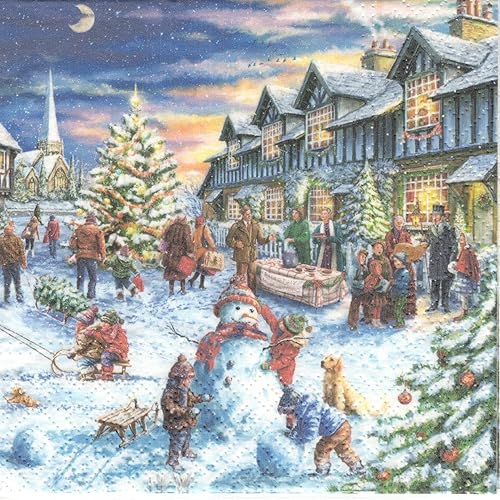 Miniatura 10 de AM Décor - 20 servilletas de papel de 3 capas de 3 capas para cena de Navidad, decoupage decorativo, 13 x 13 pulgadas (desplegada), casa roja en la