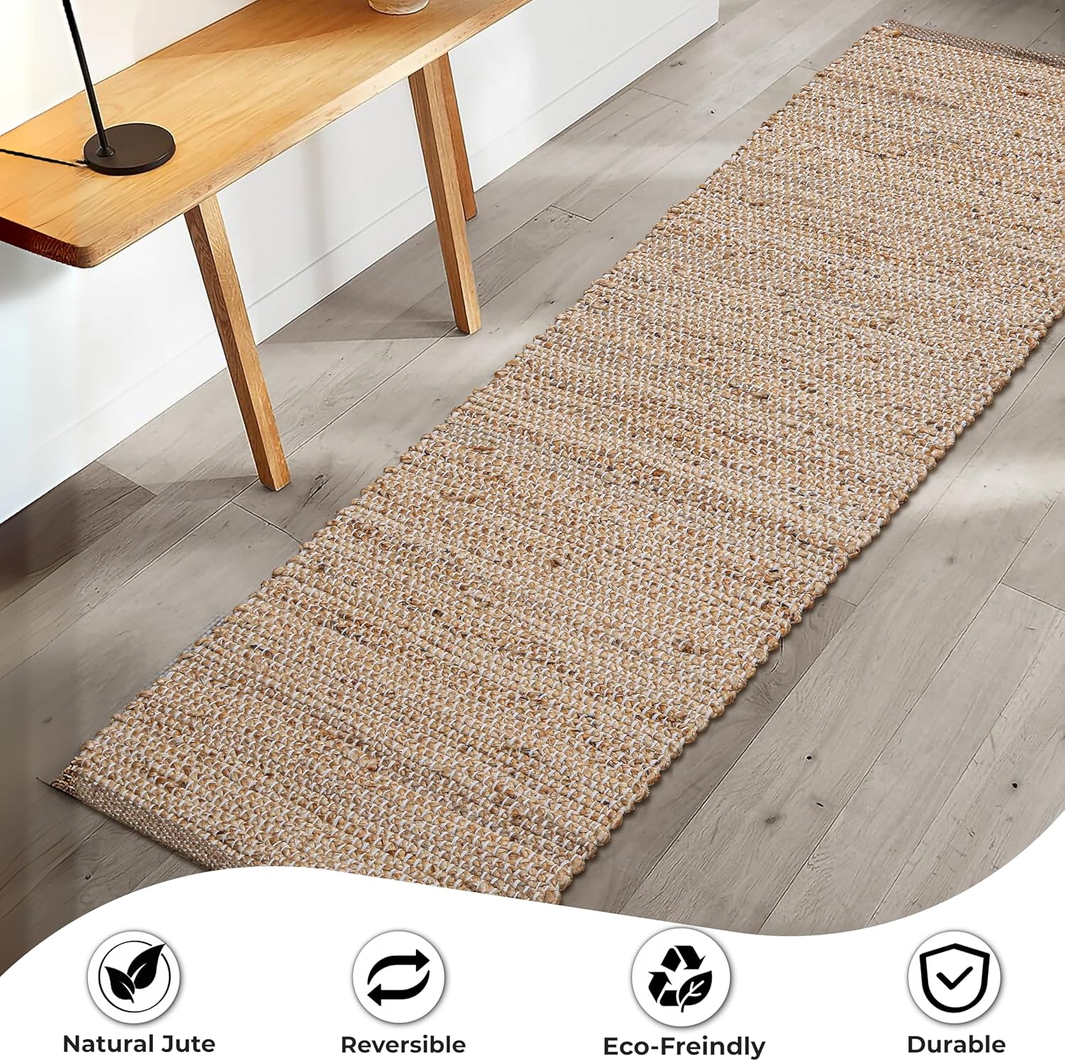 Hausattire Jute Woven Runner Rug 2'x6' - Natural, Hand Braided Boho Reversible Area Rugs for Kitchen, Living Room | Farmhouse Indoor Outdoor Long Mat for Bedroom, Natural Fiber Patio Mats - 24x72 Inch - Image 7