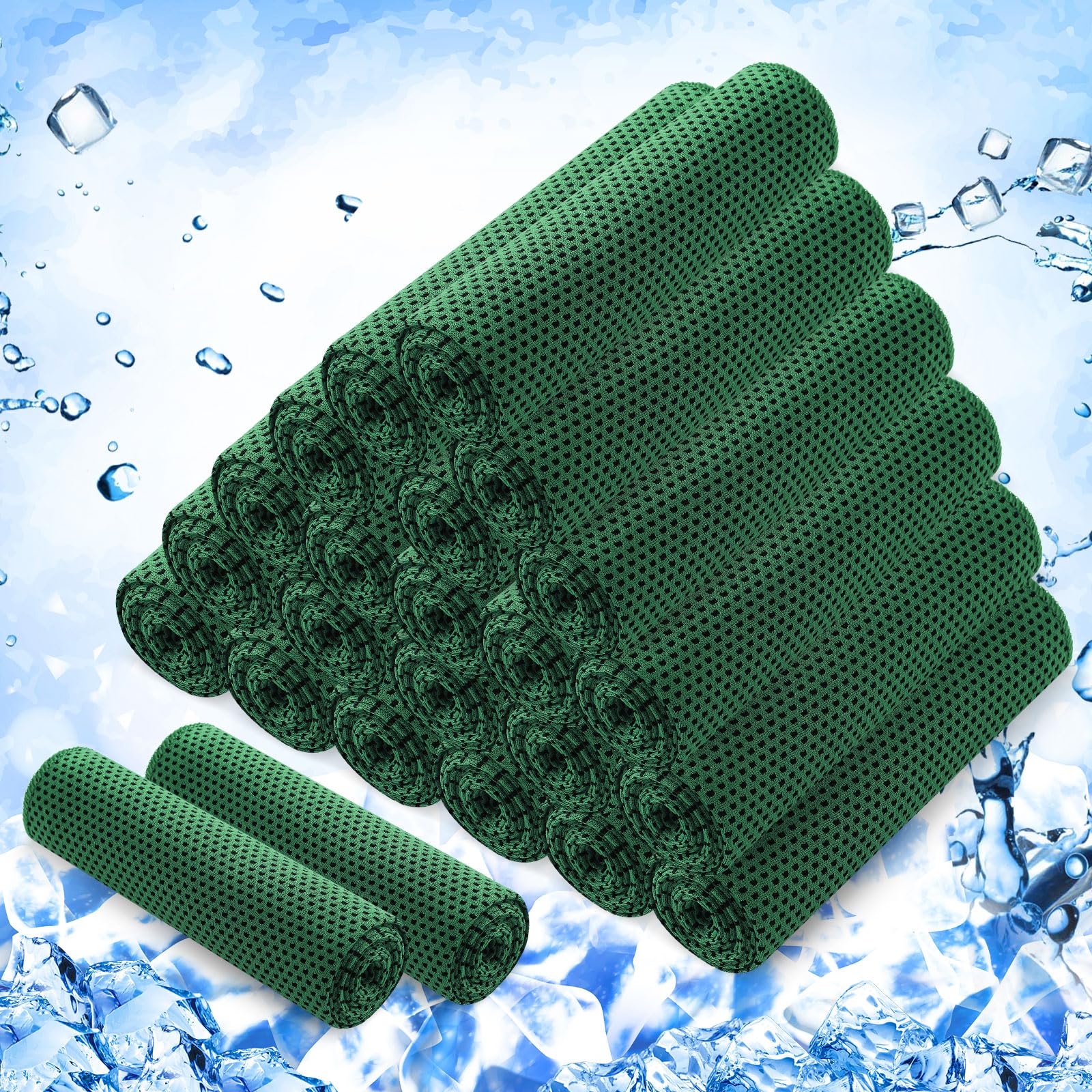 Paquete de 24 Toallas refrescantes de 40"x12" de Microfibra Transpirables y Suaves para el Sudor,Ideales para el Gimnasio,el Cuello y la Cara,para Yoga,Golf y Correr (Verde).