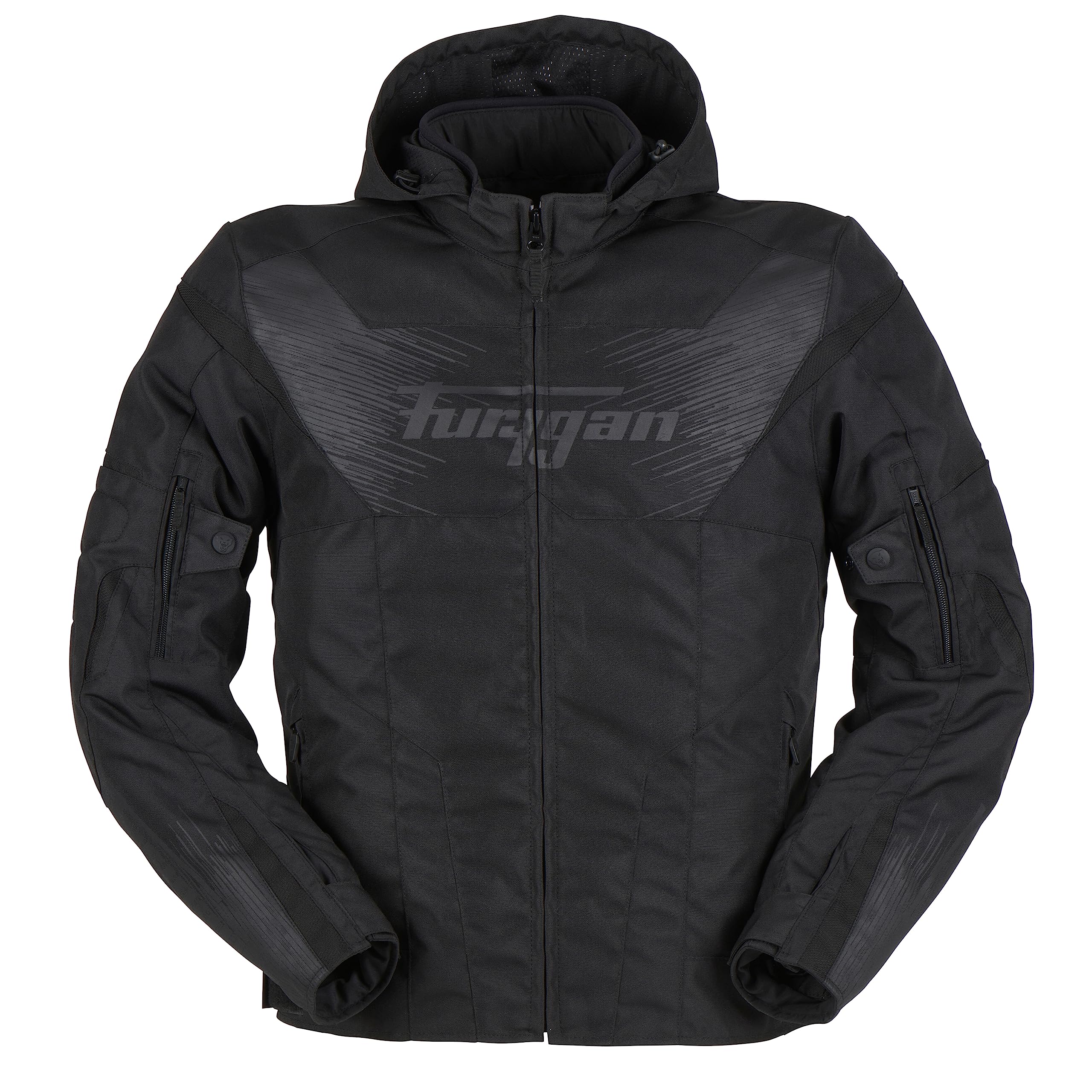 Furygan Veste homme moto SHARD - Protection avancée des épaules et des coudes - Capuche Amovible ou attachée dans le dos - Doublure thermique amovible - Manche réglable - Tailles différentes