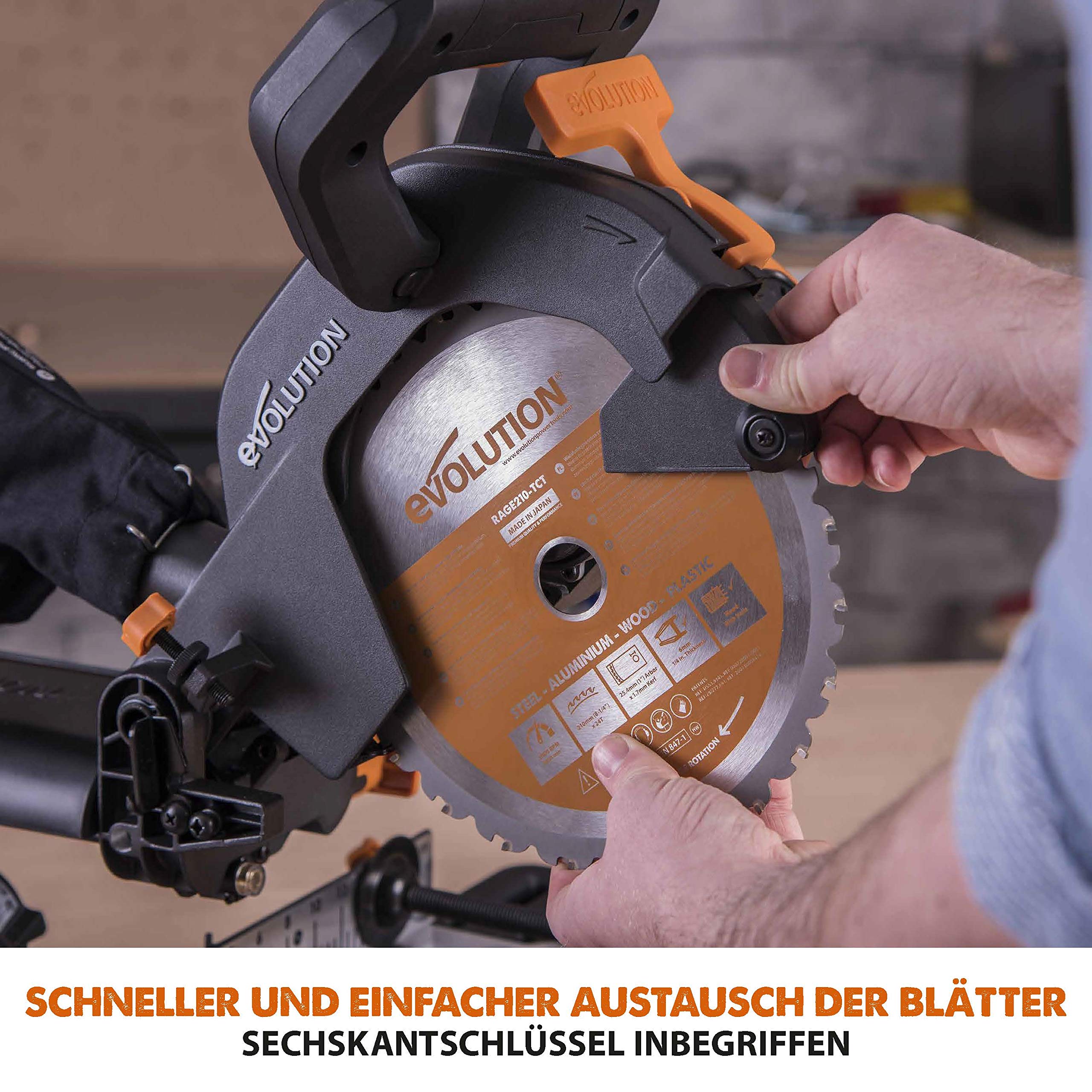 Evolution Power Tools - Scie à Onglets Coulissante Multi-Matériaux R210SMS+ avec le Pack Plus, 210 mm (230 V) (Lot de 2)