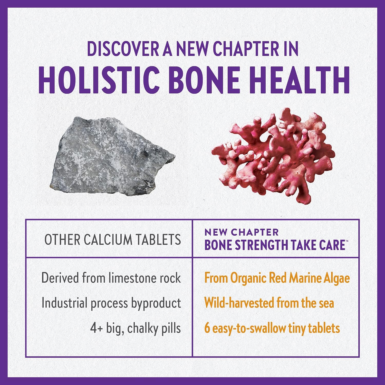 New Chapter Calcium Supplement - Bone Strength Tiny Tabs Organic Red Marine Algae Calcium - with Vitamin D3+K2 + Magnesium, 70+ Trace Minerals for Bone Health, Gluten Free, Easy to Swallow - 120 ct
