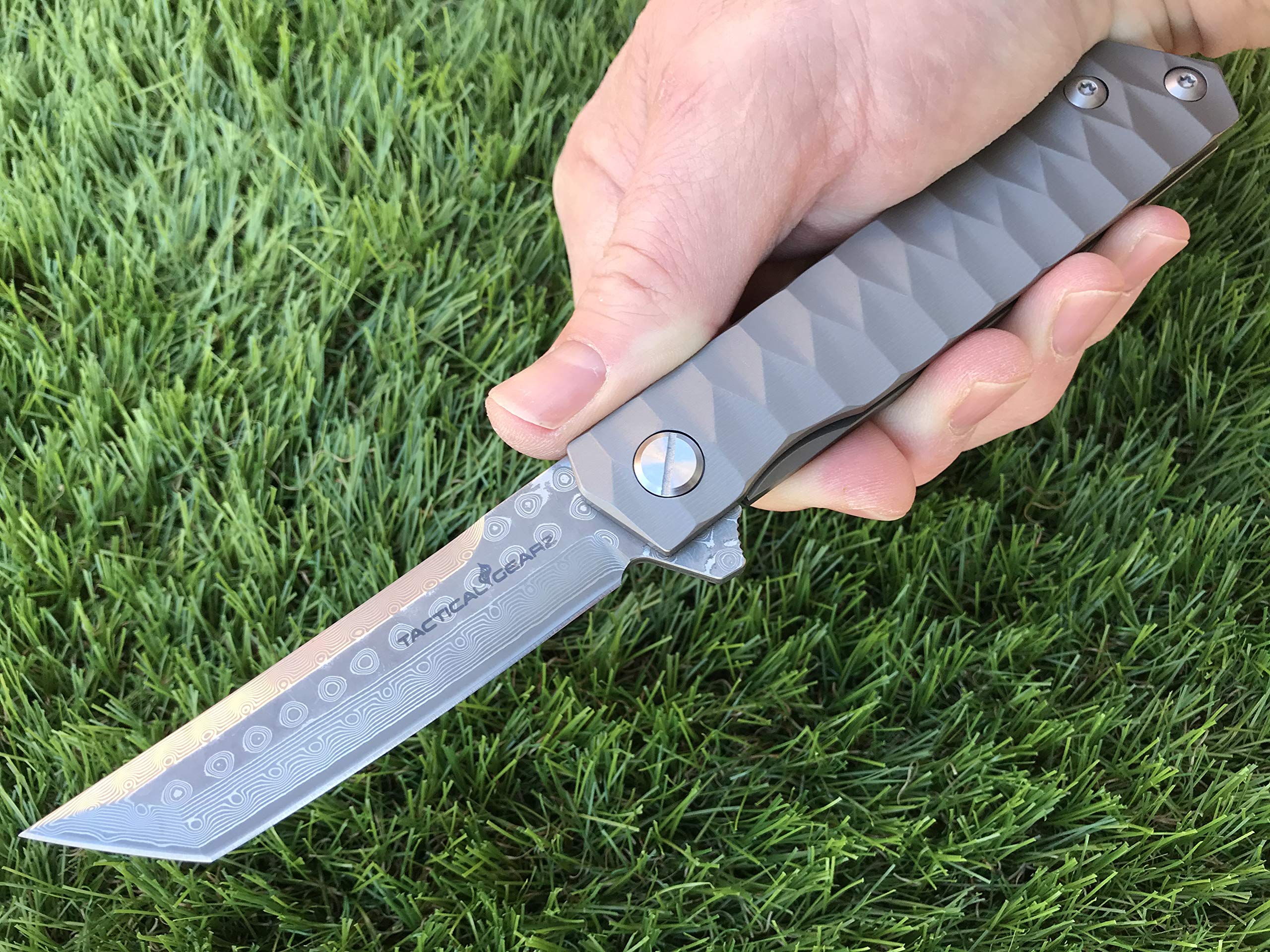 TACTICAL GEARZ Damascus Pocket Knife! TG Saint XT, Tc4 Titanium Handle