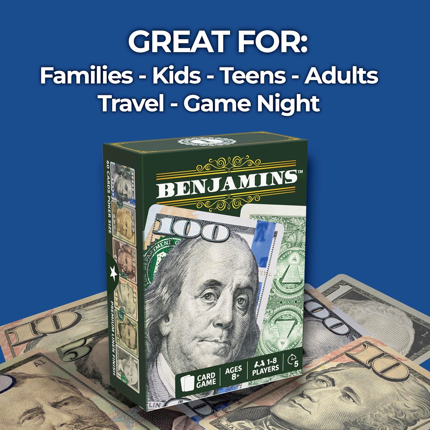 Benjamins Cash Cards – Money-Themed Card Games for Teens, Families & Adults. Fast-Paced Card Games for Parties, Travel and Game Night Where the Most “Cash” wins.