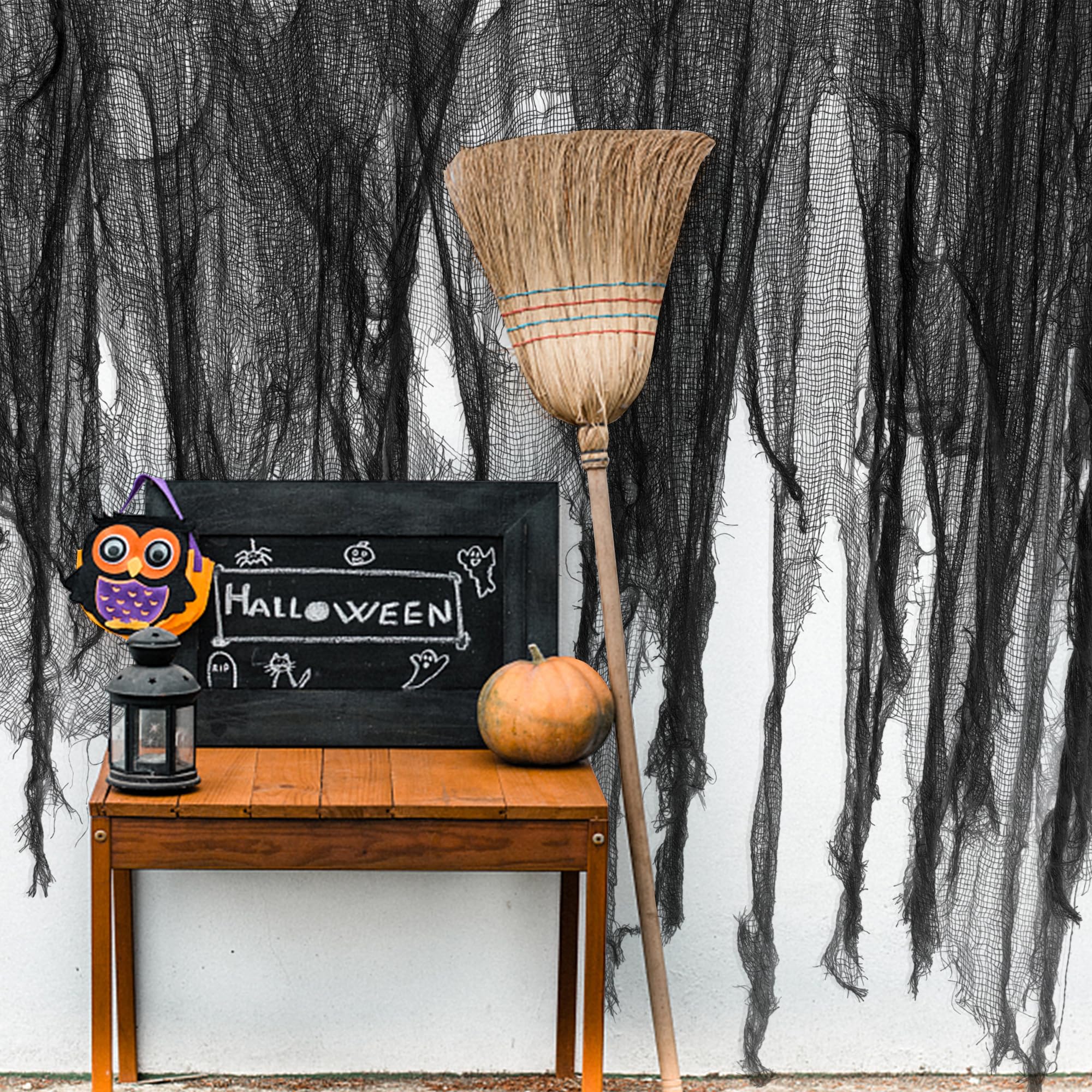 Sfcddtlg Tissu effrayant pour Halloween - 102,4 x 76,2 cm - Noir - Grande taille - Tissu effrayant - Pour fenêtres et portes - Gaze pour décoration de maison hantée