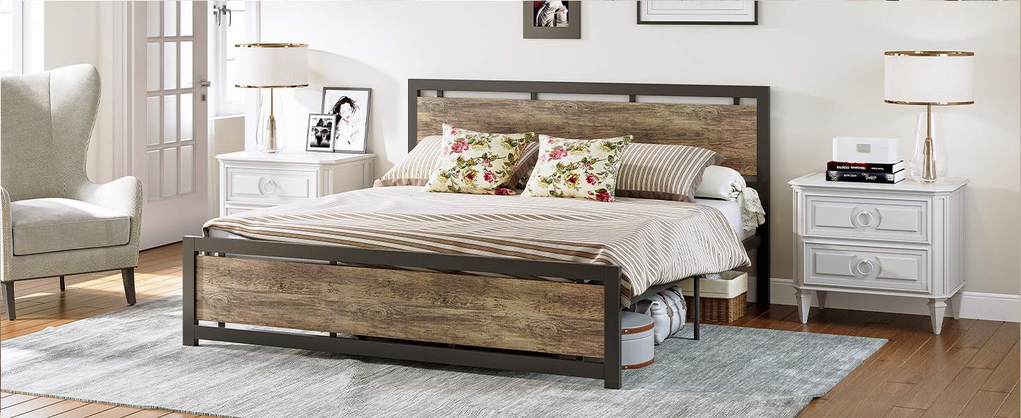 Amazon.com: LIKIMIO King Bed Frame with Headboard and Footboard