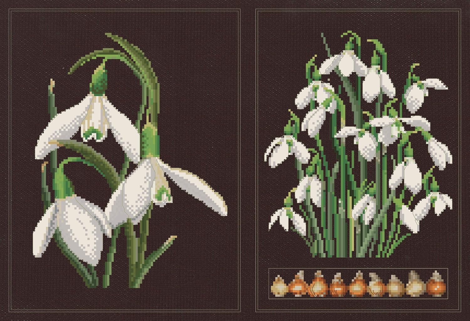 Thea Gouverneur, Counted Cross Stitch Kit, Snowdrops Panel, Aida Black, 18 Count, Embroidery Kit for Adults