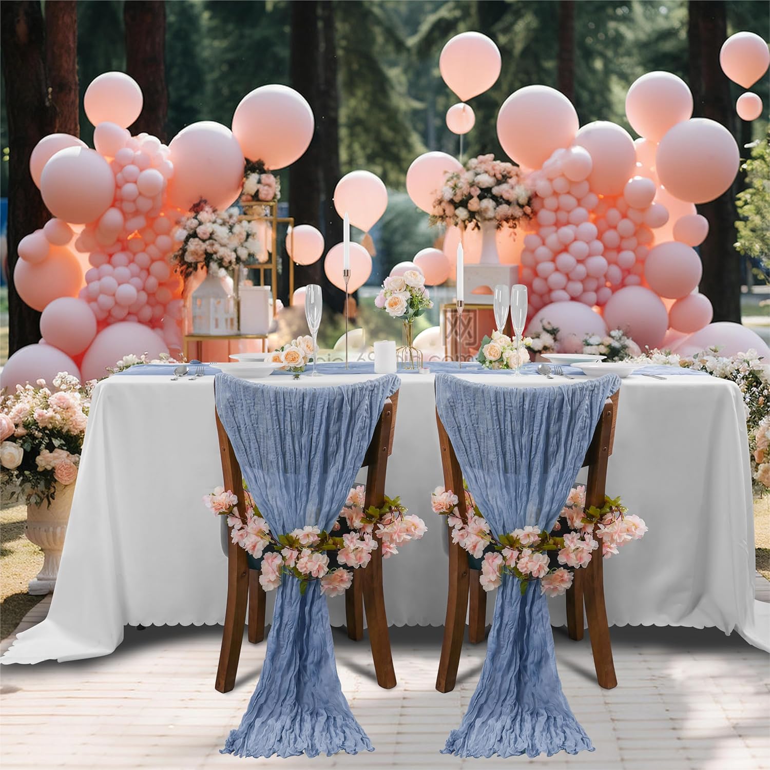 Peomeise Dusty Blue Cheesecloth Table Runner 10 Pack，17x108 Inches Boho Gauze Fabric Table Runner for Baby Shower Decoration Wedding Party