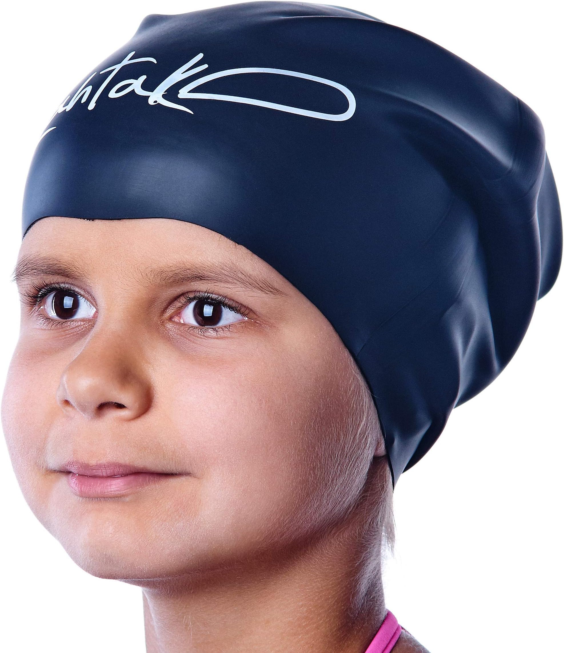 Kids Swim Cap for Long Hair - Comfortable Fit Silicone Swimming Hat for Girls & Boys with Curly Hair, Braids, or Dreadlocks - Durable & Easy to Wear