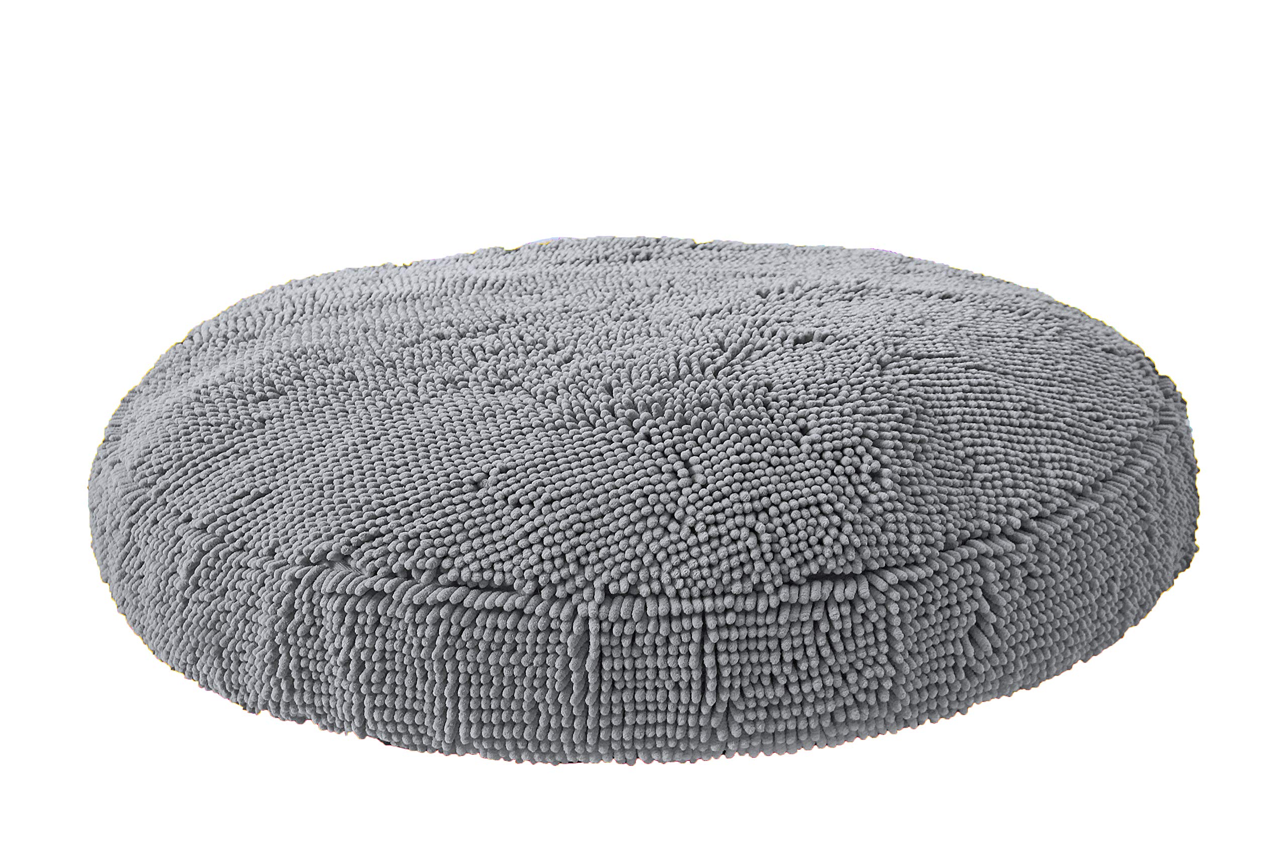 Soggy Doggy Super Snoozer Dog Bed | Gray | Extra-Large (42”x42”x7”) | Microfiber Chenille Round Bed for Dogs | Moisture Wicking Comfort