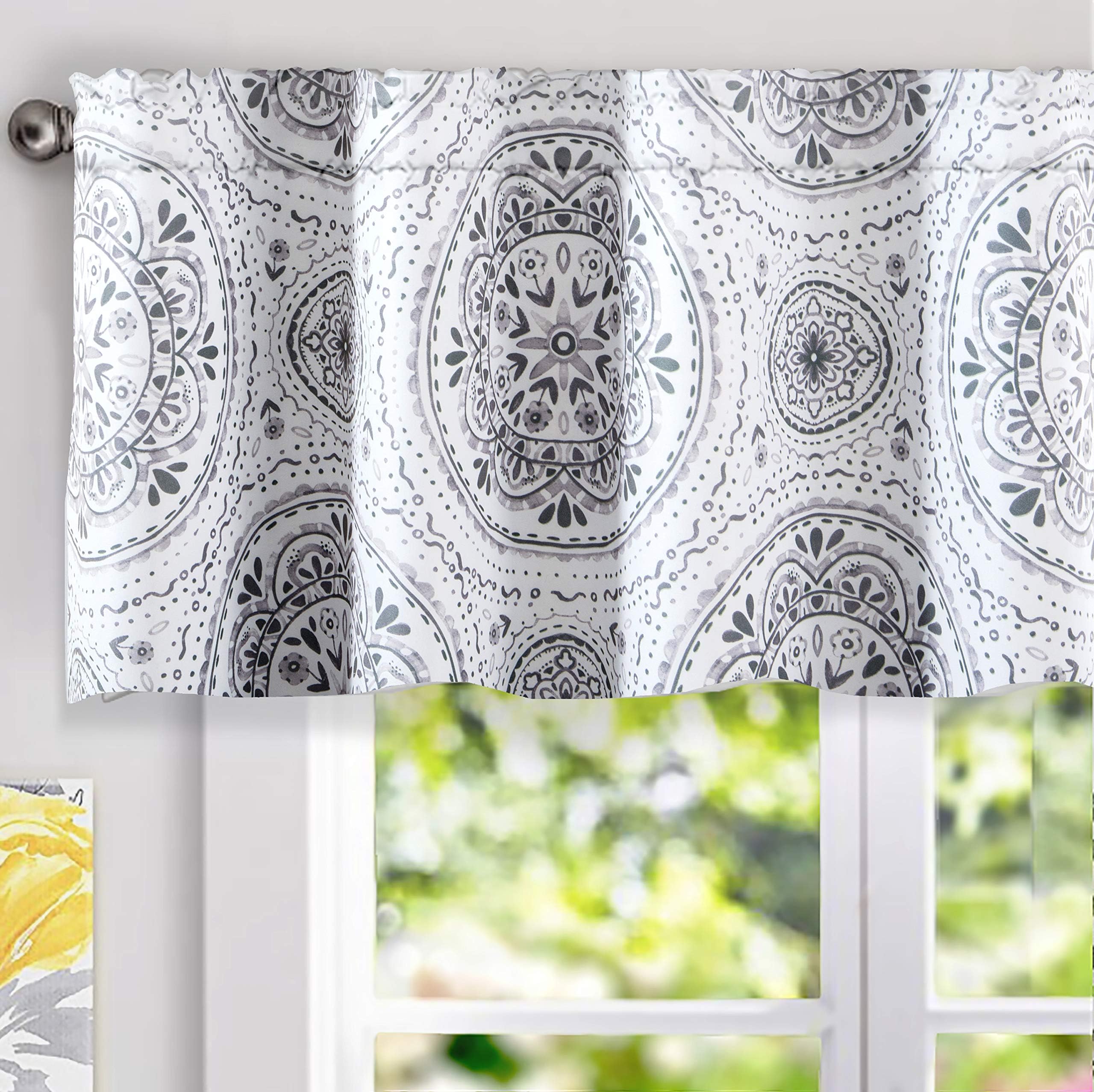 Lucia Medallion Floral Window Valance 52 Inch by 18 Inch Gray