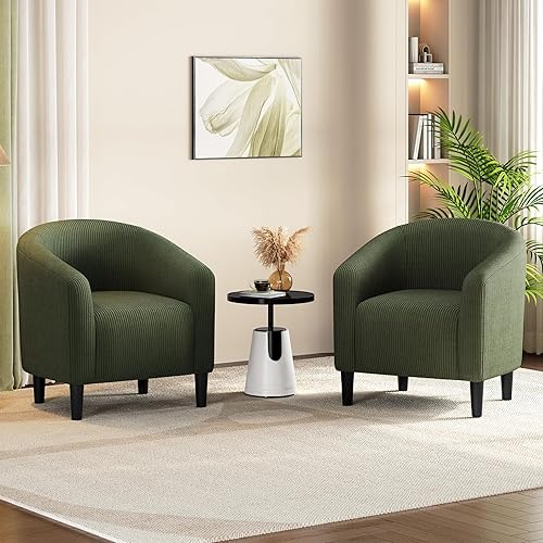 Miniatura 65 de Yaheetech - Silla decorativa con reposapiés, silla de respaldo de mediados de siglo, tapizada, suave, cómodo juego de sillón y reposapiés de tela,