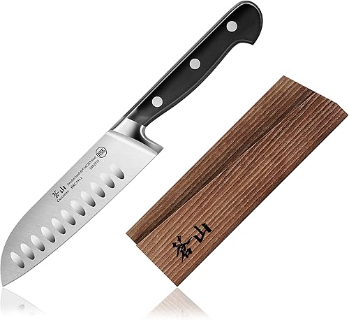 Cangshan TV2 Series 1022988 Juego de cuchillos Santoku y funda de madera forjados de acero 14C28N sueco de 5 pulgadas