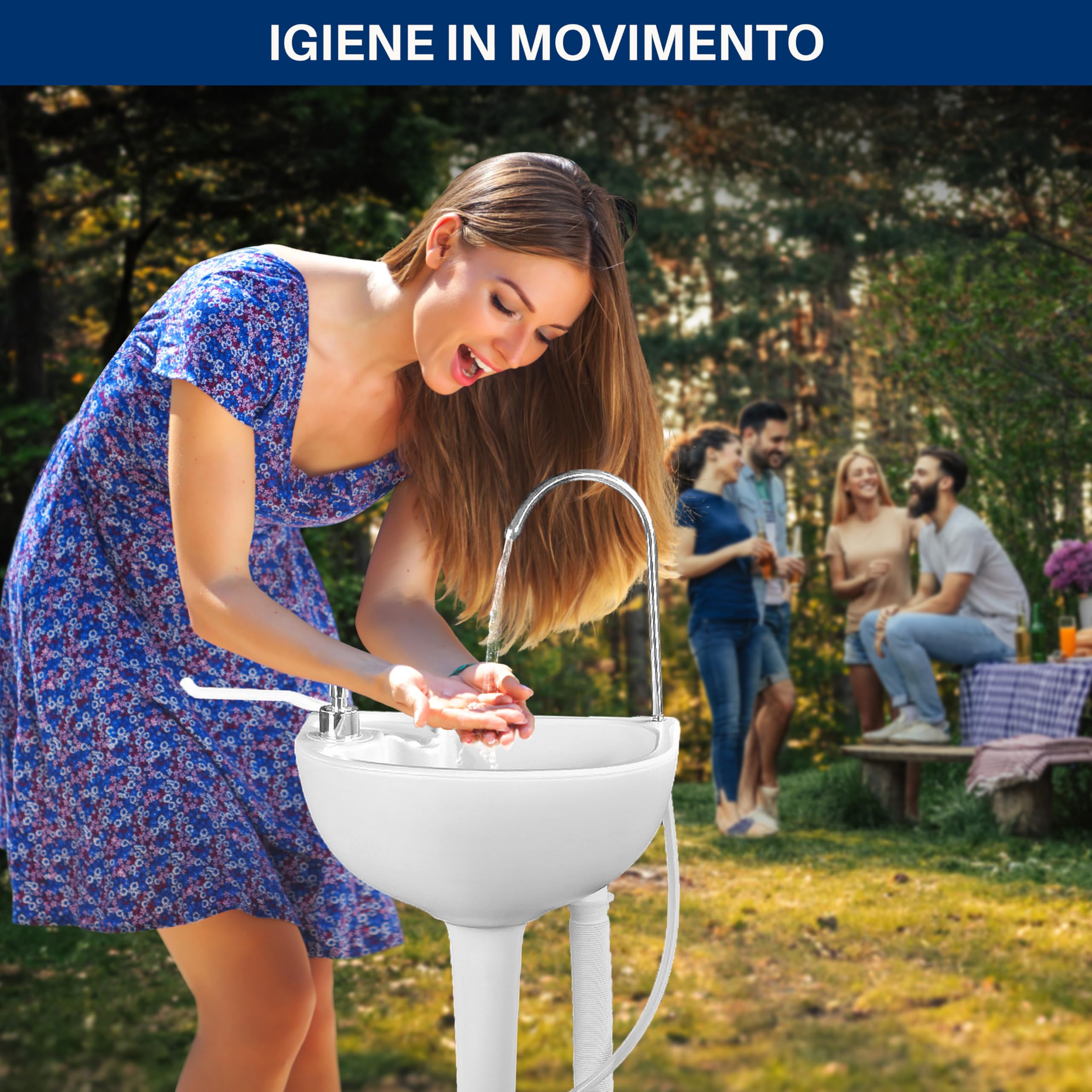SereneLife Lavandino da Esterno, Lavandino Portatile da Campeggio con Rubinetto, Serbatoio Acqua, Dispenser di Sapone e Porta Asciugamani