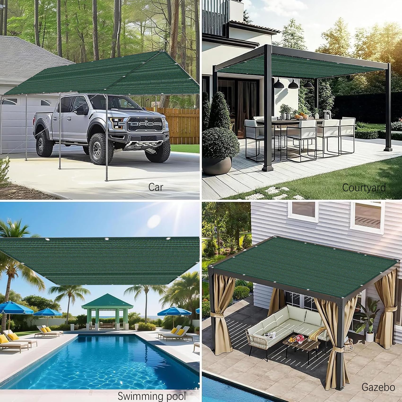 Sonnensegel mit Ösen 1 x 6 m 100% Polyester Uv-Beständiges, Wetterfest, Ohne Bohren, Leicht Haltbarkeit, Outdoor Schattierungsnetz Balkon mit Ösen für Balkon Terrasse, Dunkelgrün