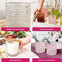 Vista 6 de Kate Aspen Juego de 6 vasos con cuentas, cristalería retro vintage de 10 onzas, vasos de jugo de agua para cóctel, anfitriona o regalo