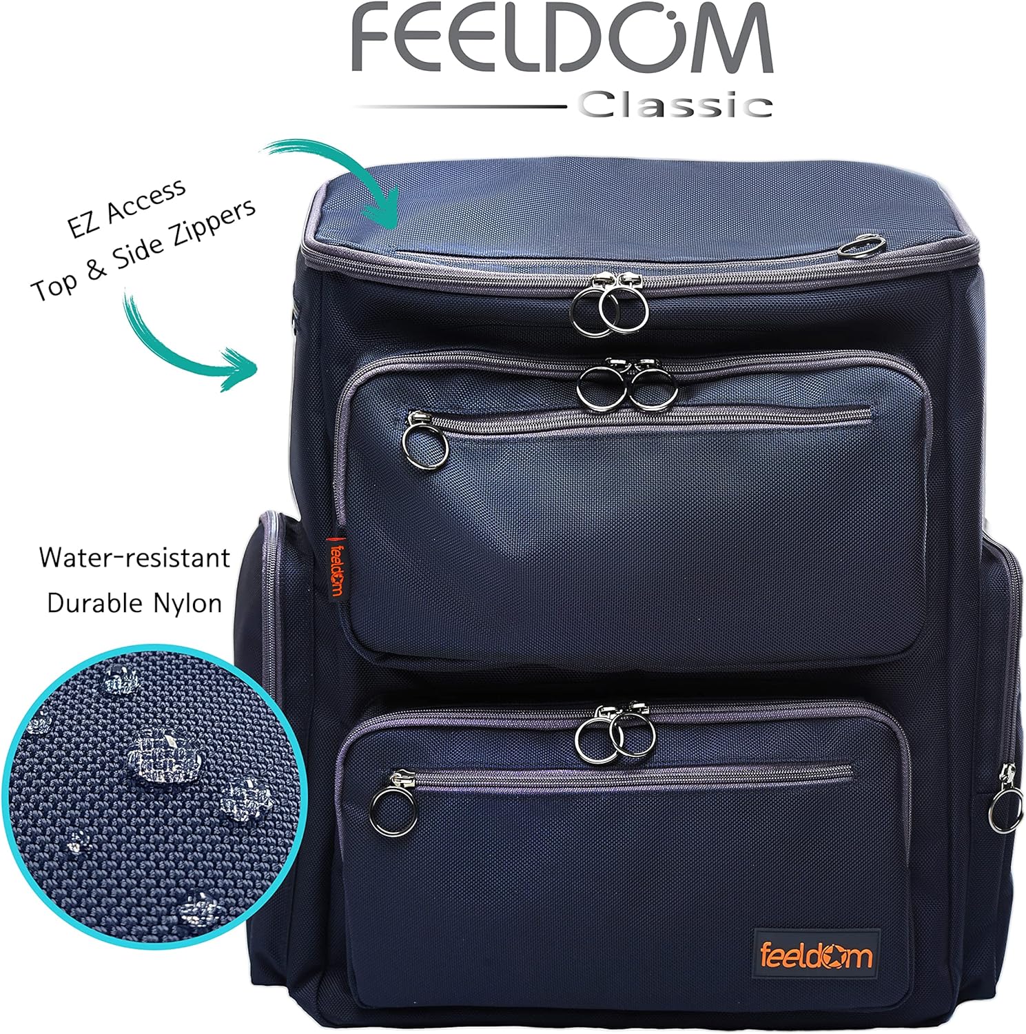 FEELDOM Classic Wheelchair Bag - Large, Dark Navy - Fits Scooter, Water Resistant, Extra Storage Space, Durable, Premium Quality, Mobility Gear, Modern Chic Design, EZ Access : Health & Household