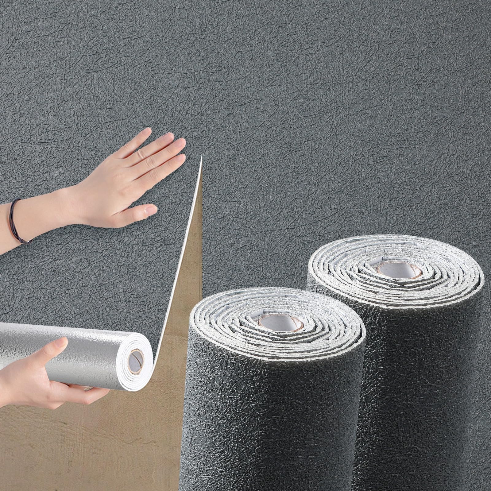 Takezuaa 2 Roll Self Adhesive Thermal Insulation Wallpaper 3mm Thicken Dark Grey Wallpaper Peel and Stick Textured Wallpapers PE Foam for Ceilings Kitchen Bedroom Livingroom 50cmx2.8m — image 1