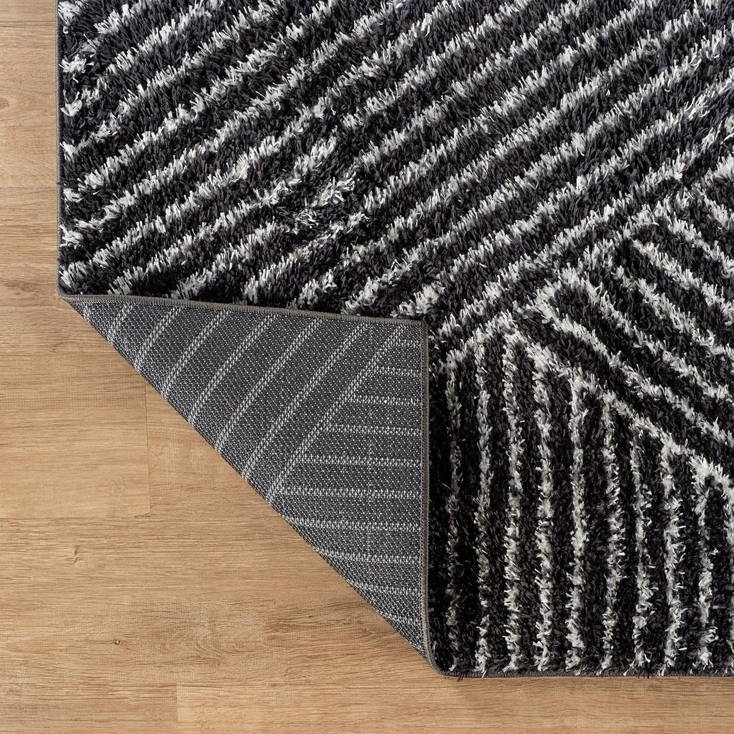 Rugshop Geometric Diamond Stripe Shag Area Rug Anthracite Dark Gray 5' x 7' Great for Bedrooms, Living Rooms, or Under Coffee Tables