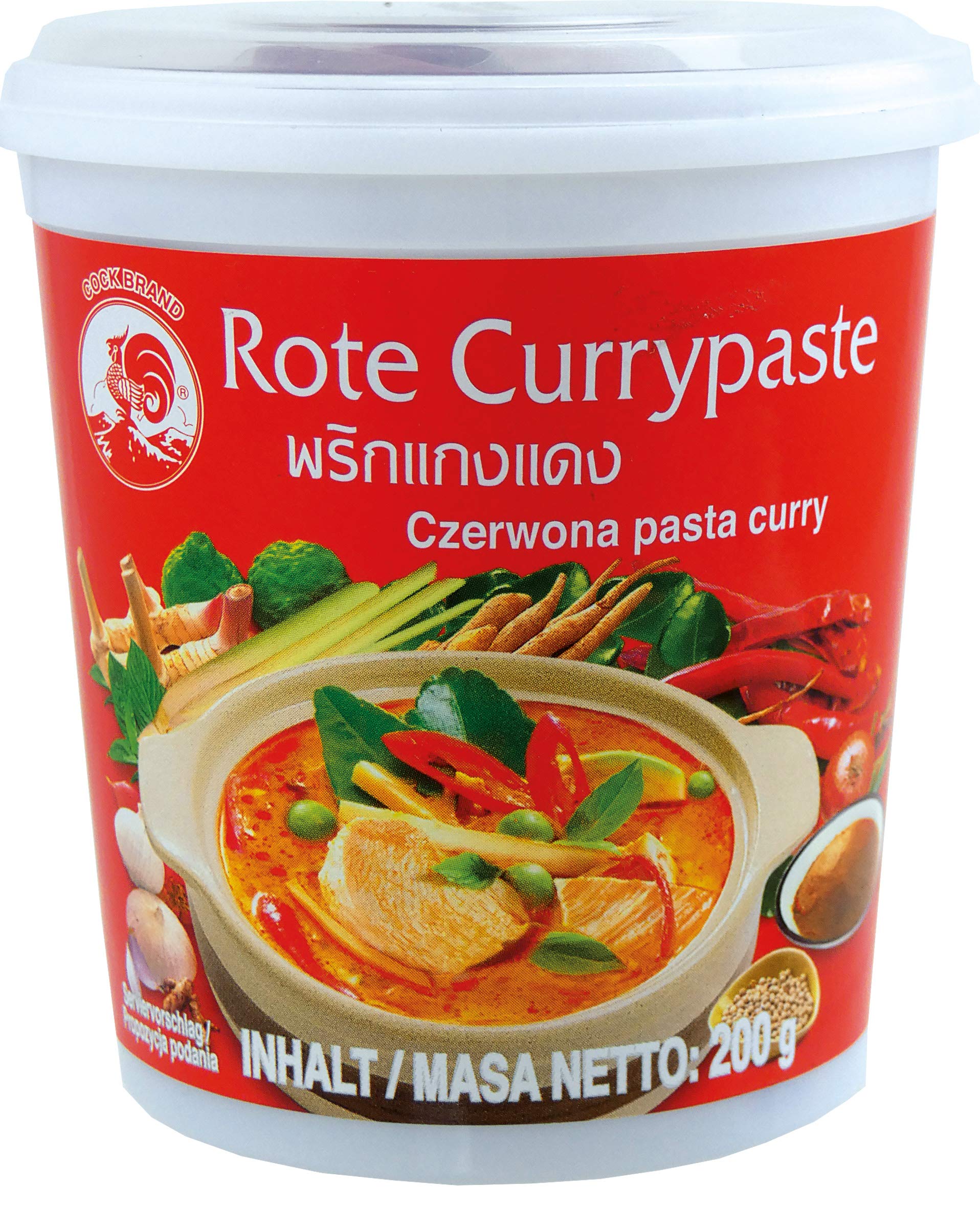 COCK Currypaste rot, mittelscharf, authentisch thailändisch Kochen, natürliche Zutaten, vegan, halal und glutenfrei (1 x 200 g)