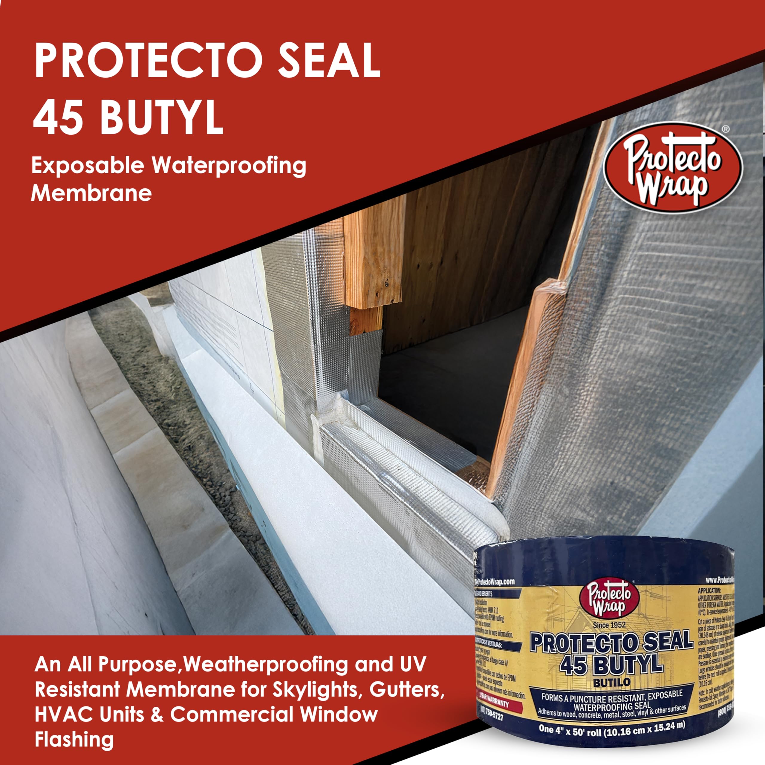 Protecto Wrap Seal 45 - Nastro impermeabile in butile per fughe di tetti, lucernari, grondaie, unità HVAC, finestre lampeggianti e riparazioni esterne - Guarnizione impermeabilizzante SW - Rotolo da
