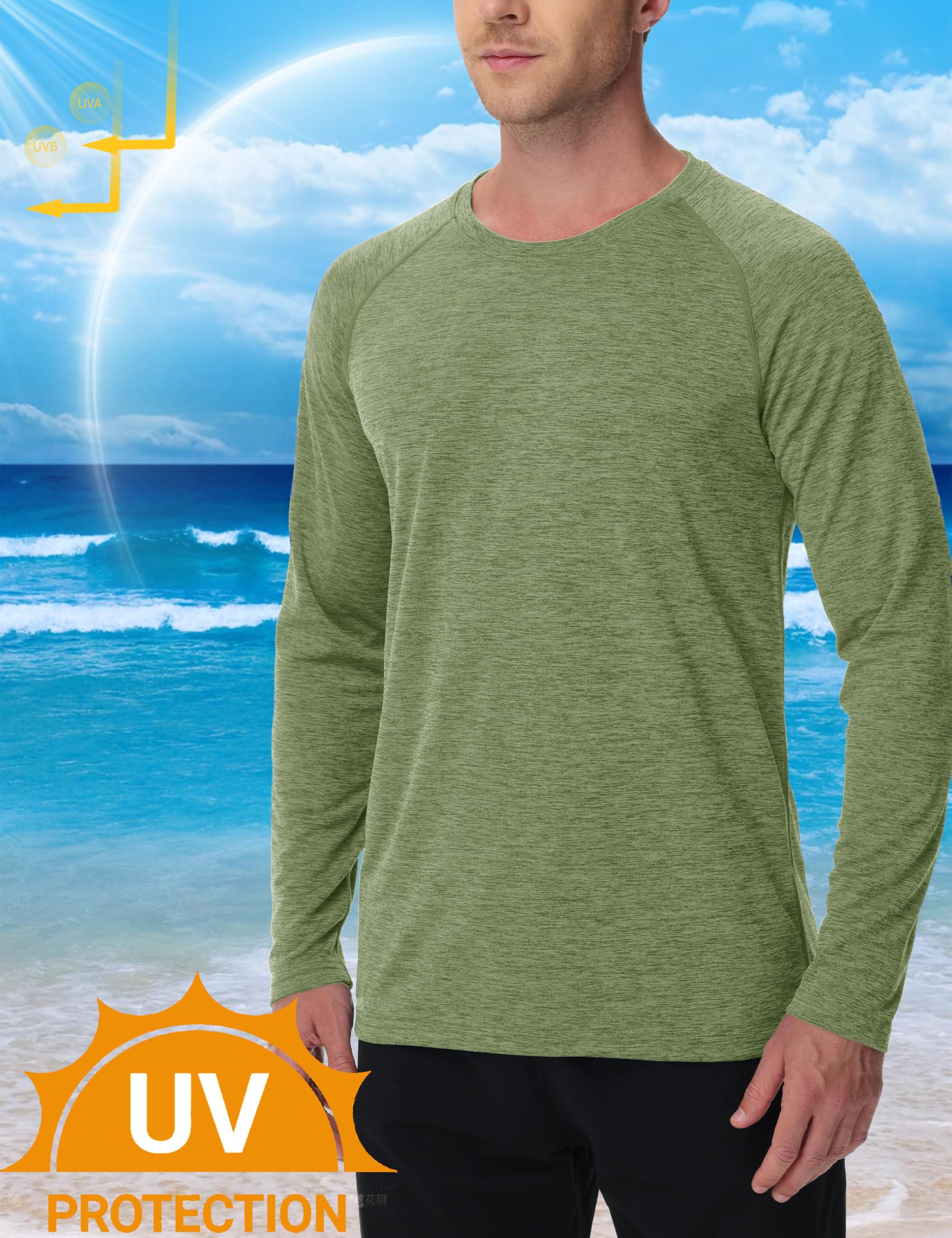 MAGCOMSEN Men's Sun Shirts UPF 50+ SPF UV Protection Long Sleeve Quick Dry Cooling Fishing Surf Water Shirts Work Green,XL