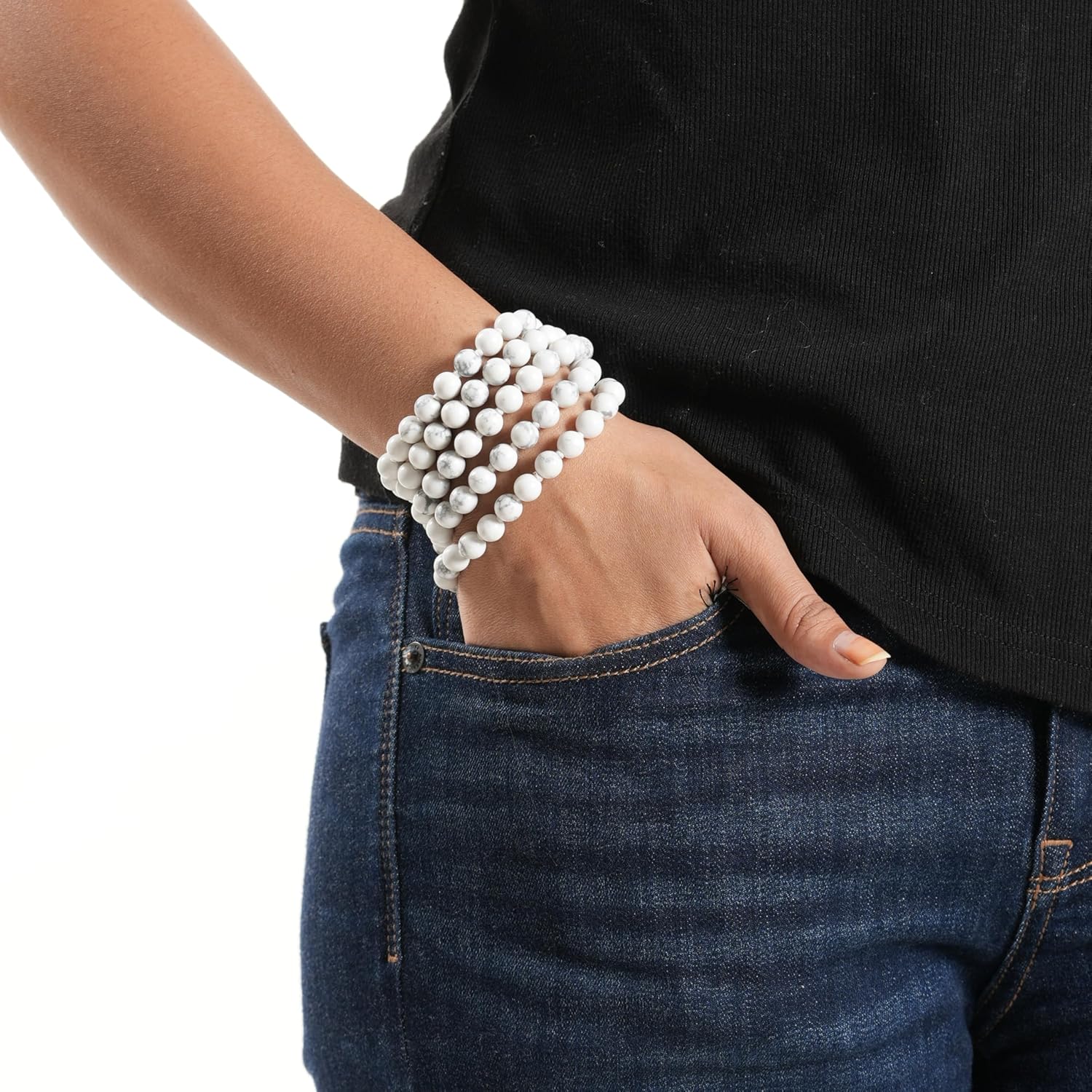 108 Mala Beads 8mm Natural white howlite Polished-Finish Genuine Semi-Precious Stone Long Crystal Mala Prayer Bead Necklace Or Bracelet for Yoga Meditation Energy Balancing - Image 3