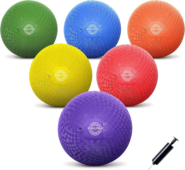 BallFUN Dodgeballs Playground Balls, Dodge Ball Set for Kids & Adults, Bouncing Kickballs Handball for Outdoor & Indoor Games - Includes Pump & Mesh Storage Bag