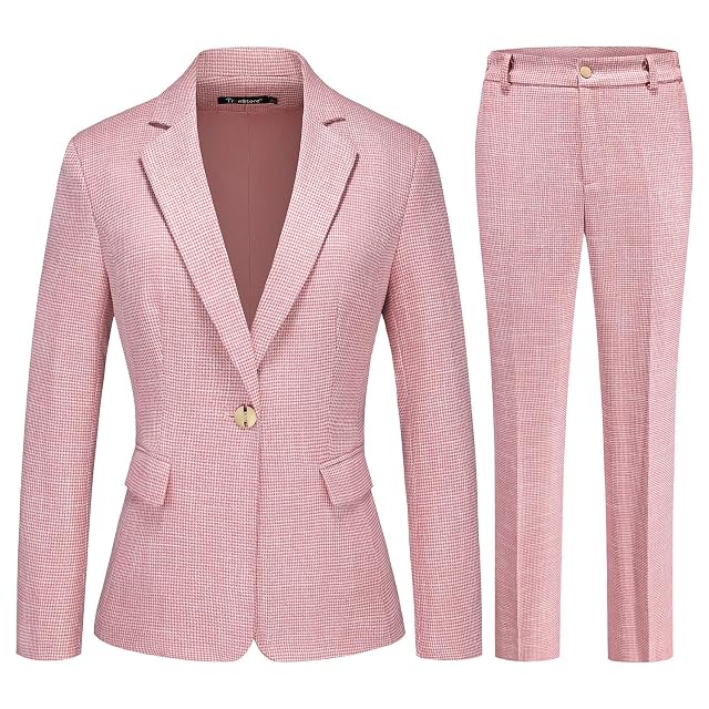 Womens Suit 2 Piece Set Business Pants Suit for Women Pinstripe Houndstooth Blazer