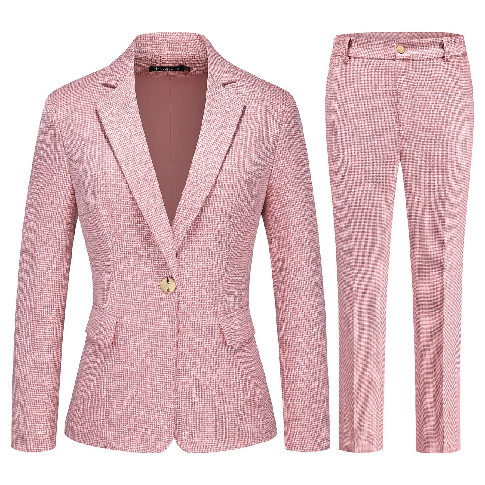 Womens Suit 2 Piece Set Business Pants Suit for Women Pinstripe Houndstooth Blazer