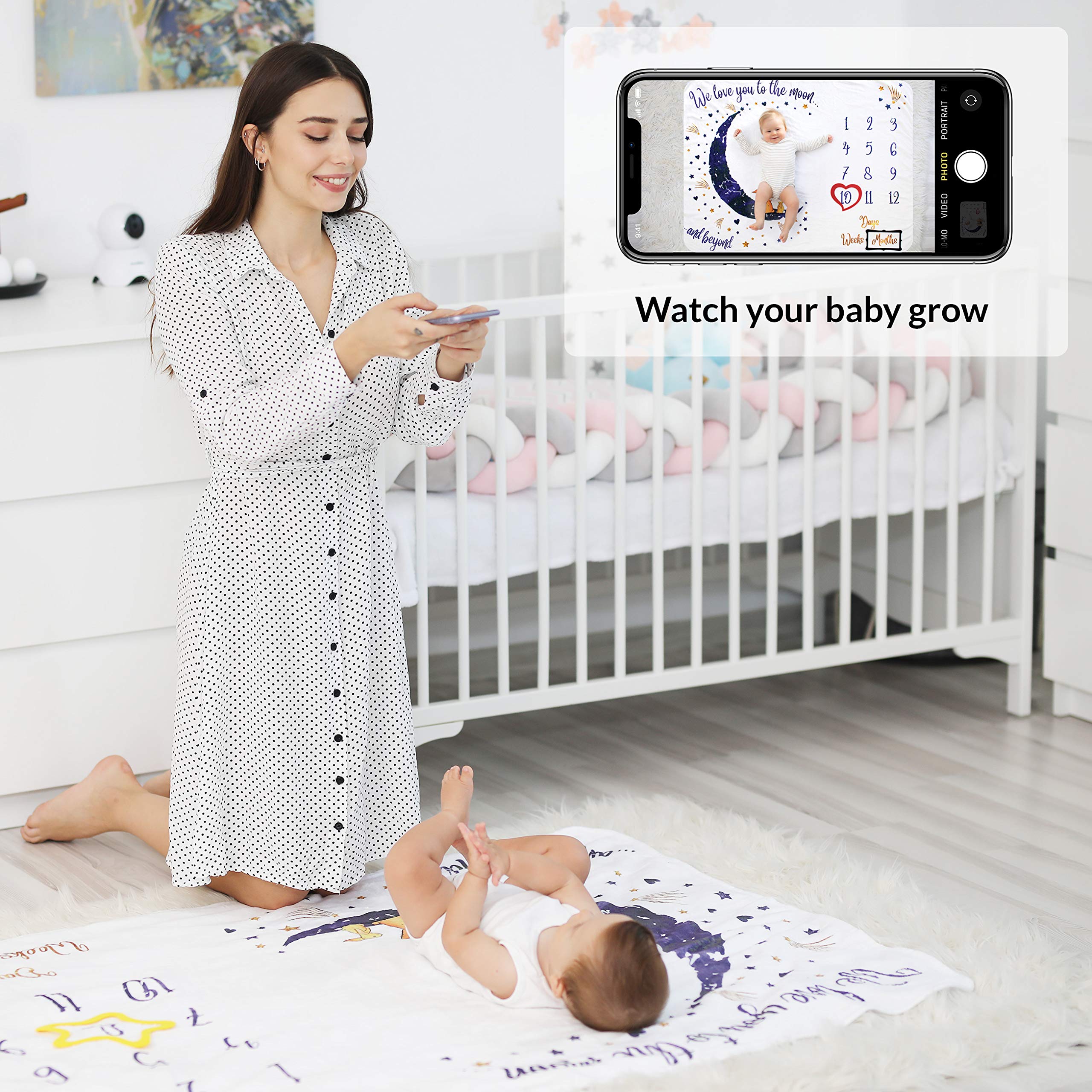ODOXIA Coperta Mesi Neonato Maschio O Femmina, Unisex | Coperta Mesi Bambino Con Immagini | Regalo Personalizzato Per Neomamme | Traccia La Crescita E L’età | Morbida, Spessa, Grande