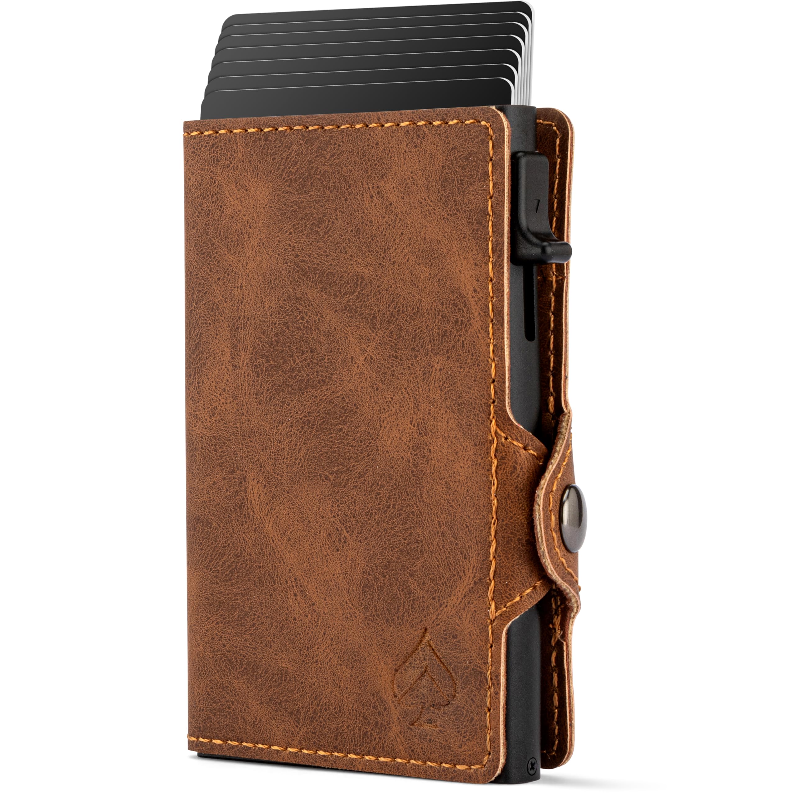 CARD Nine! Clip Wallet mit RFID-Schutz - Cash Clip Geldbörse - Slim Wallet mit Geldklammer - Kartenetui für Damen & Herren - Geldbeutel für Karten & Scheine - Portmonnaie (Hellbraun, Mit Münzfach)