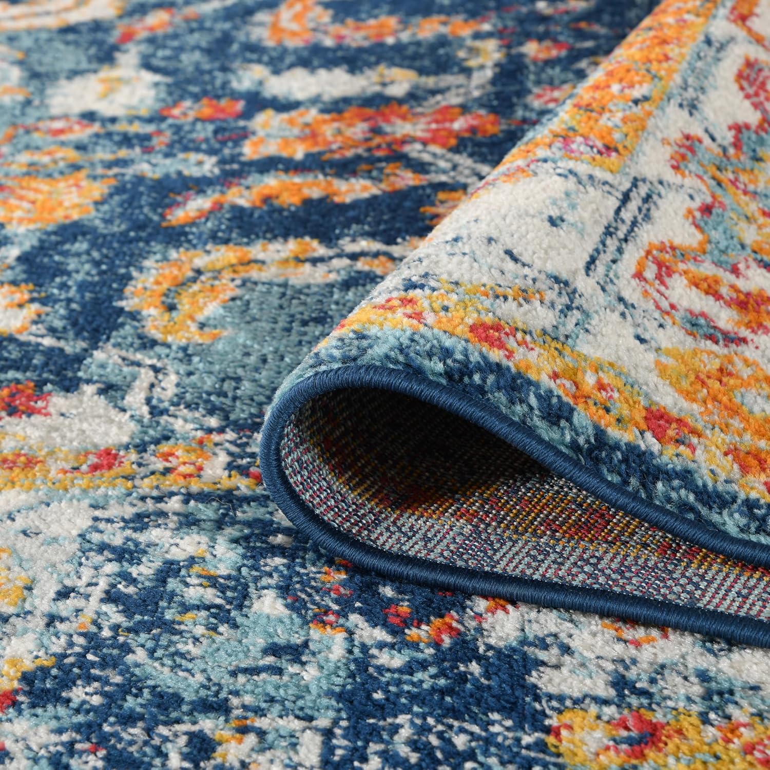AMER Rugs – Alexandria Collection – 2×3 ft – Boho Vintage Area Rug – Bordered, High-Traffic, Pet-Friendly, Stain Resistance – Navy Multi