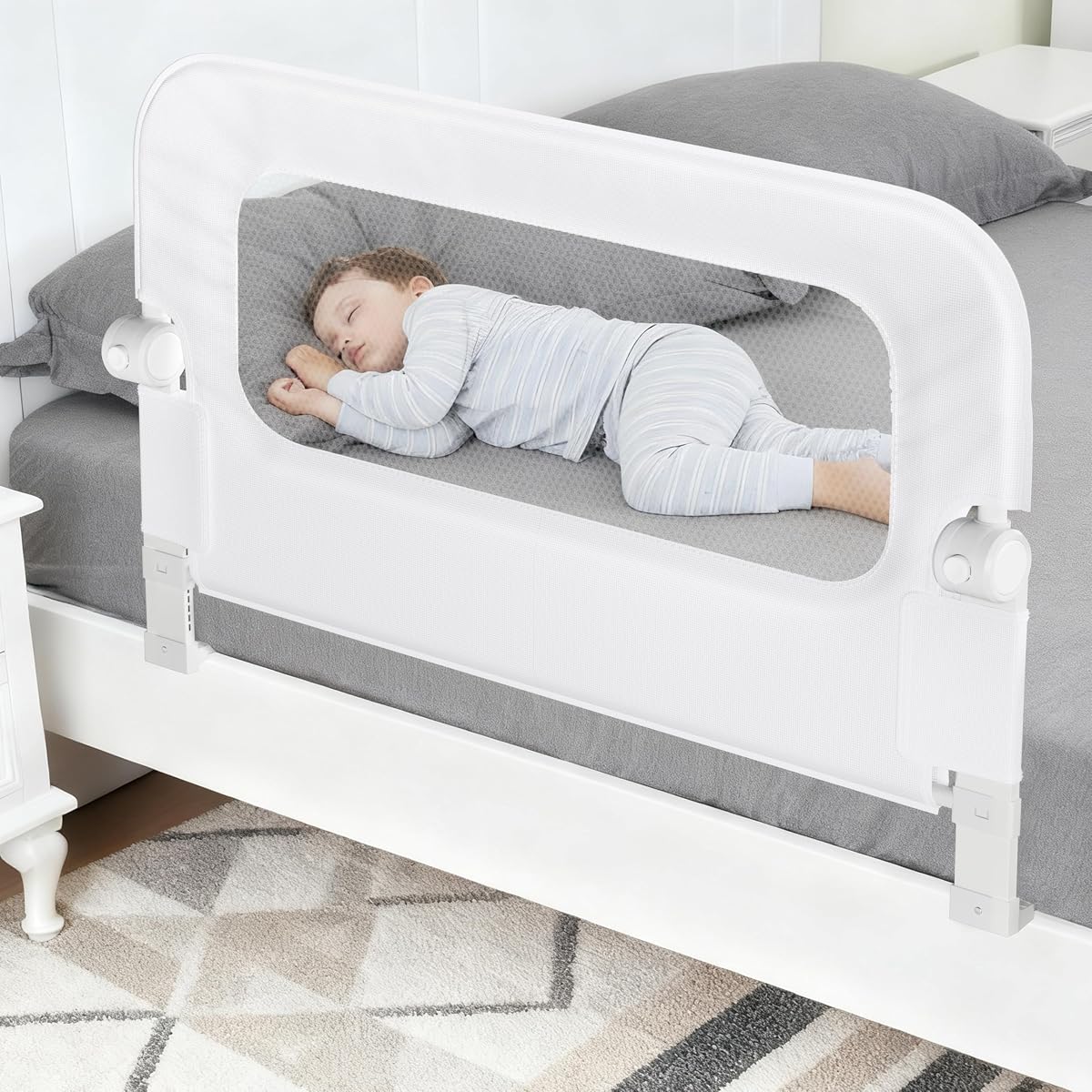 Protector de barandilla para cama de bebé para niños pequeños – Barandillas de cama para niños pequeños de 35,4 pulgadas para cuna, cama doble, matrimonial, litera tamaño queen, barandilla abatible hacia abajo, barandillas laterales de seguridad extral altas para niños