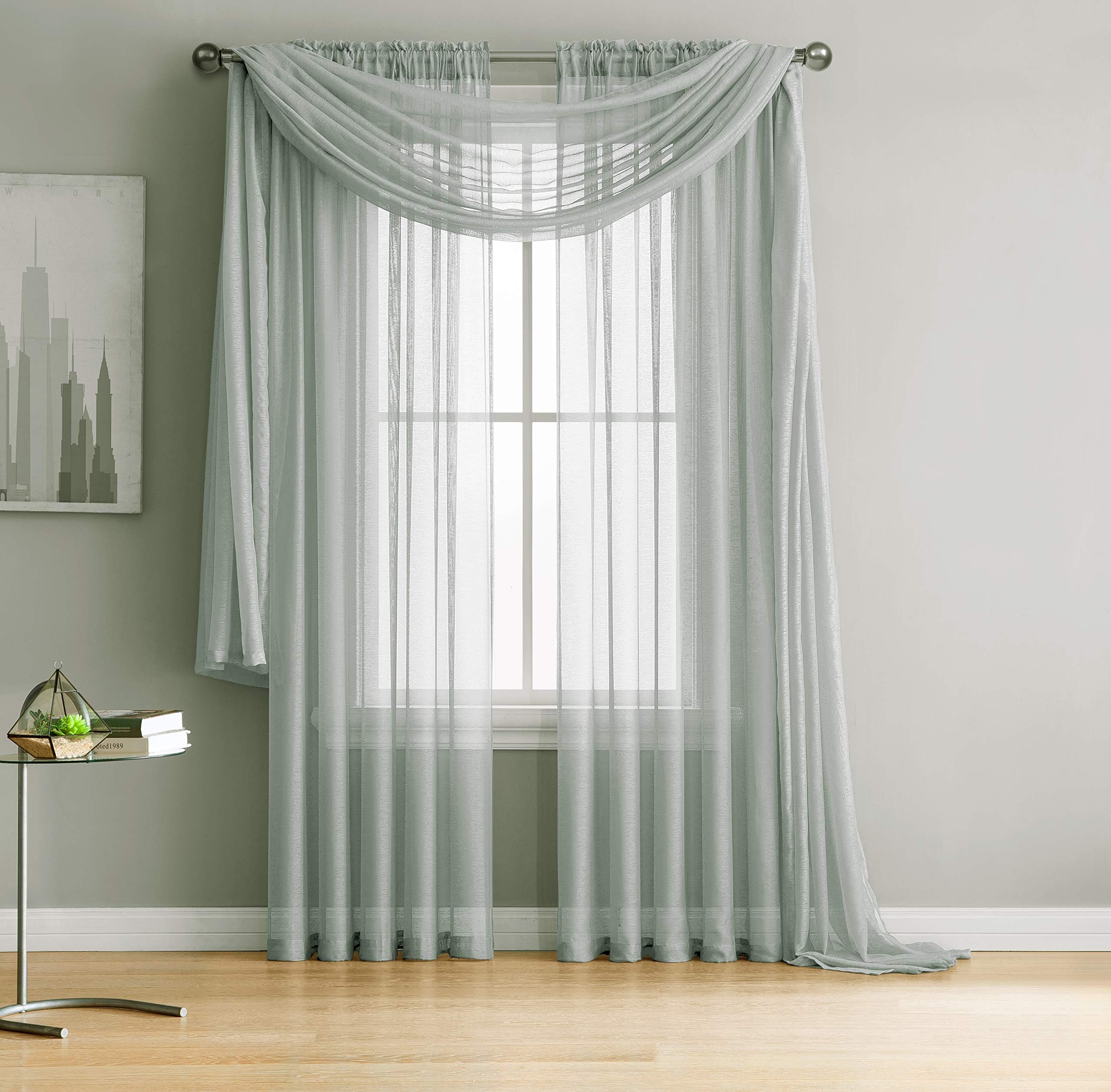 Rod Pocket Semi-Sheer Window Curtains - 2 Pieces - Total Size 108" W x 96" L - for Bedroom - Living Room - Kid's Room - Kitchen (108" W x 96" L, Silver)