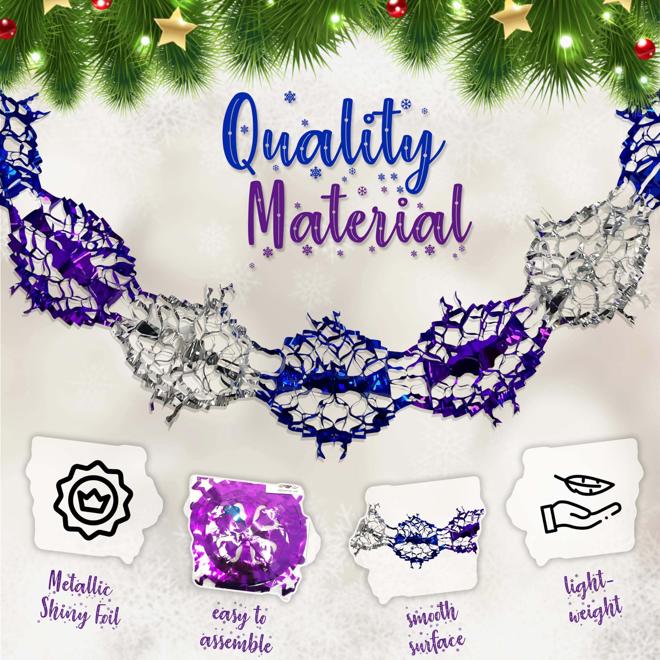 5Pcs Christmas Foil Hanging Decorations, Total 10M Foil Star Christmas Garlands Wall Ceiling - Image 3