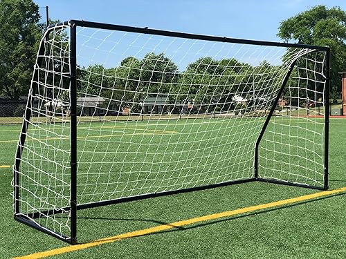 AYSO - Portería de fútbol de tamaño reglamentario juvenil Premier de 12 x 6 pies con red resistente a la intemperie de 0.157 in. Marco con