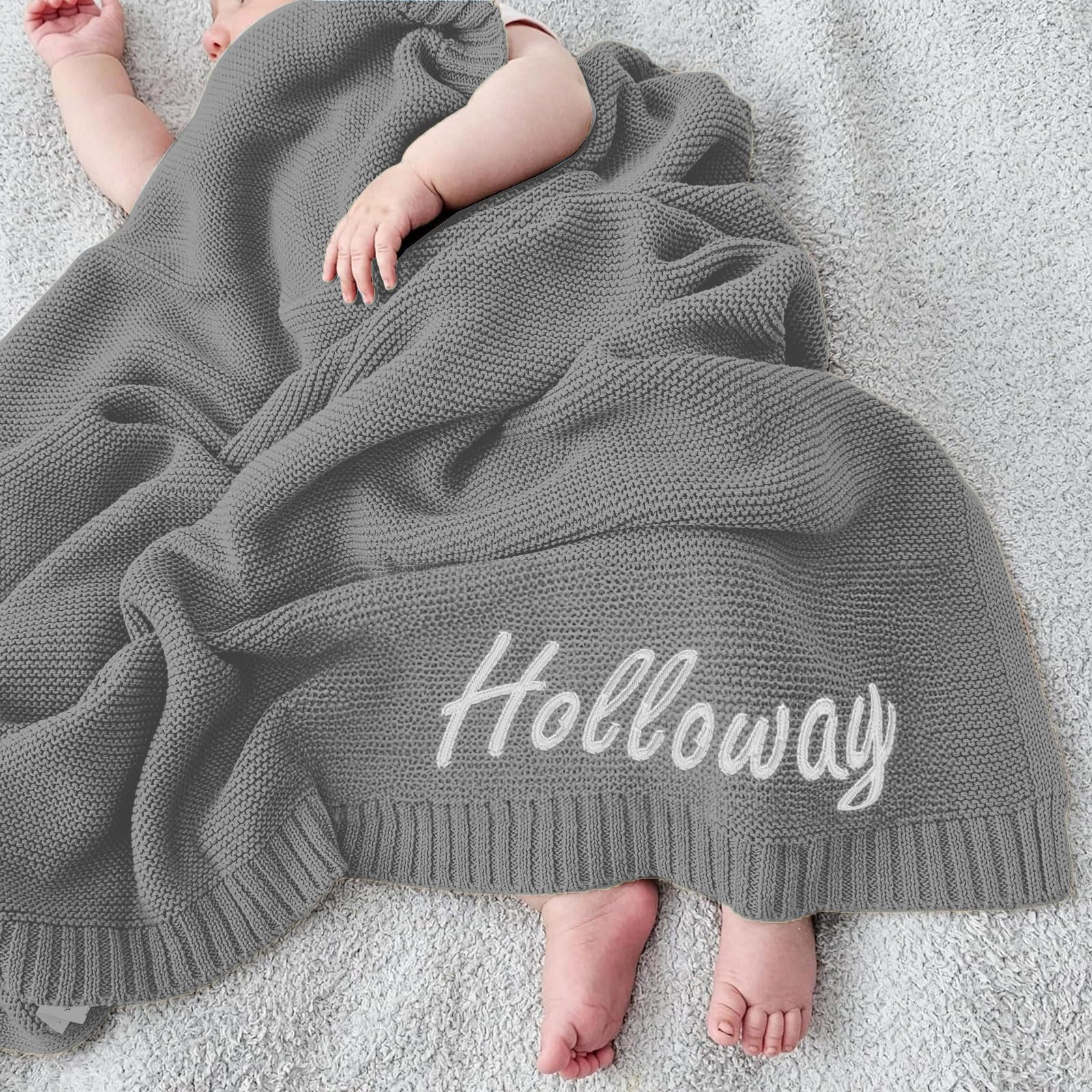 TTMIZA Personalized Baby Knit Blanket Custom Embroidered with Name for Newborn Baby Boy and Girl Nursery Blankets Gifts Customize Baby Blankets