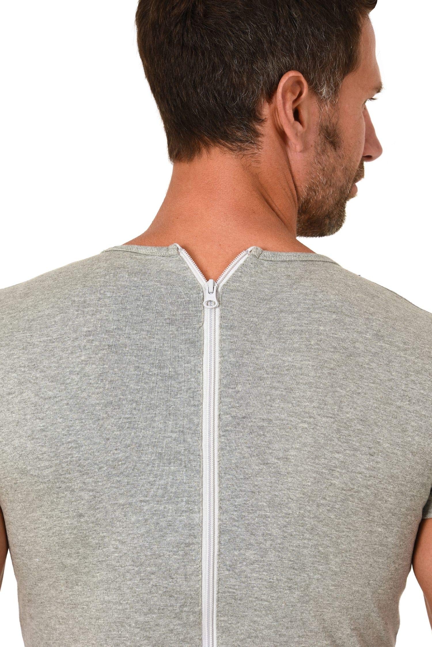 Normann Care Mono de cuidado con cremallera trasera, manga corta con pierna larga, unisex, gris, XL