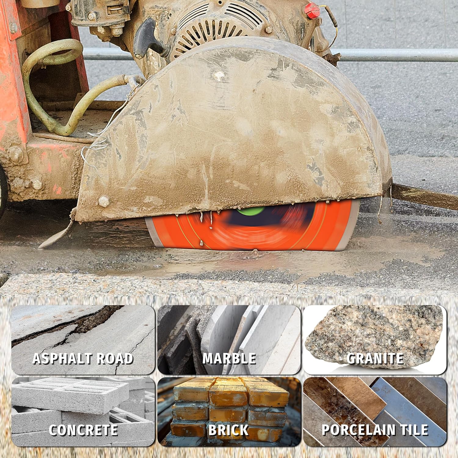 14 Inch Diamond Concrete Saw Blade, Segmented General Purpose Blade Dry/Wet Cutting, 1 Inch Arbor, for Asphalt & Concrete Cutting, with 20mm & 22.23mm Reducing Rings