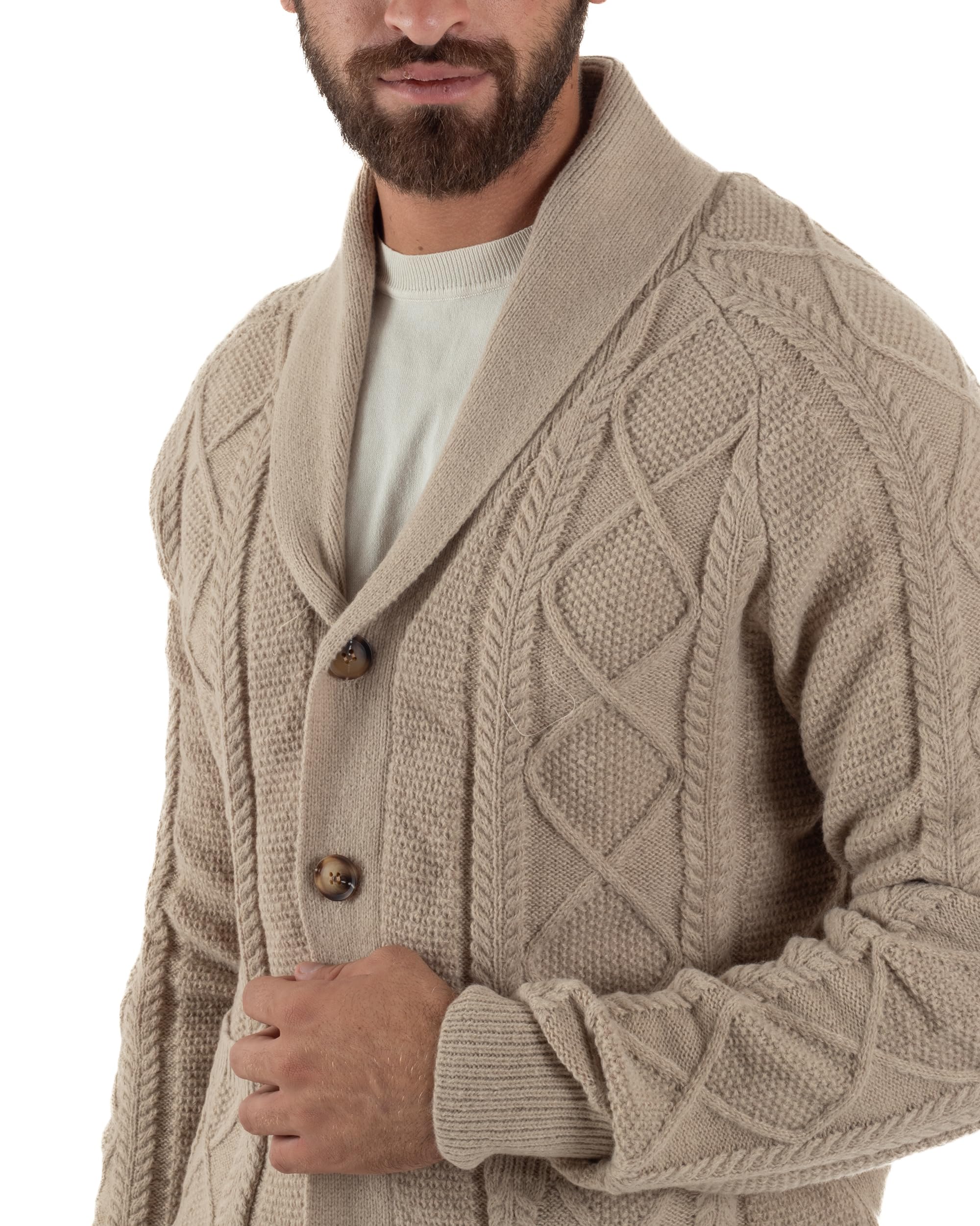 Cardigan Uomo Giacca con Bottoni Maglia Collo Sciallato Maglione con Trecce Vari Colori Casual
