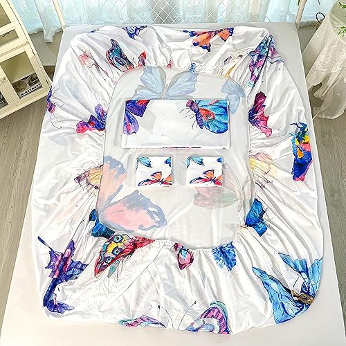 Miniatura 6 de CVHOUSE Sábana bajera ajustable de mariposa tamaño individual, juego de ropa de cama colorido con 1 sábana encimera, 1 sábana bajera y 2 fundas de