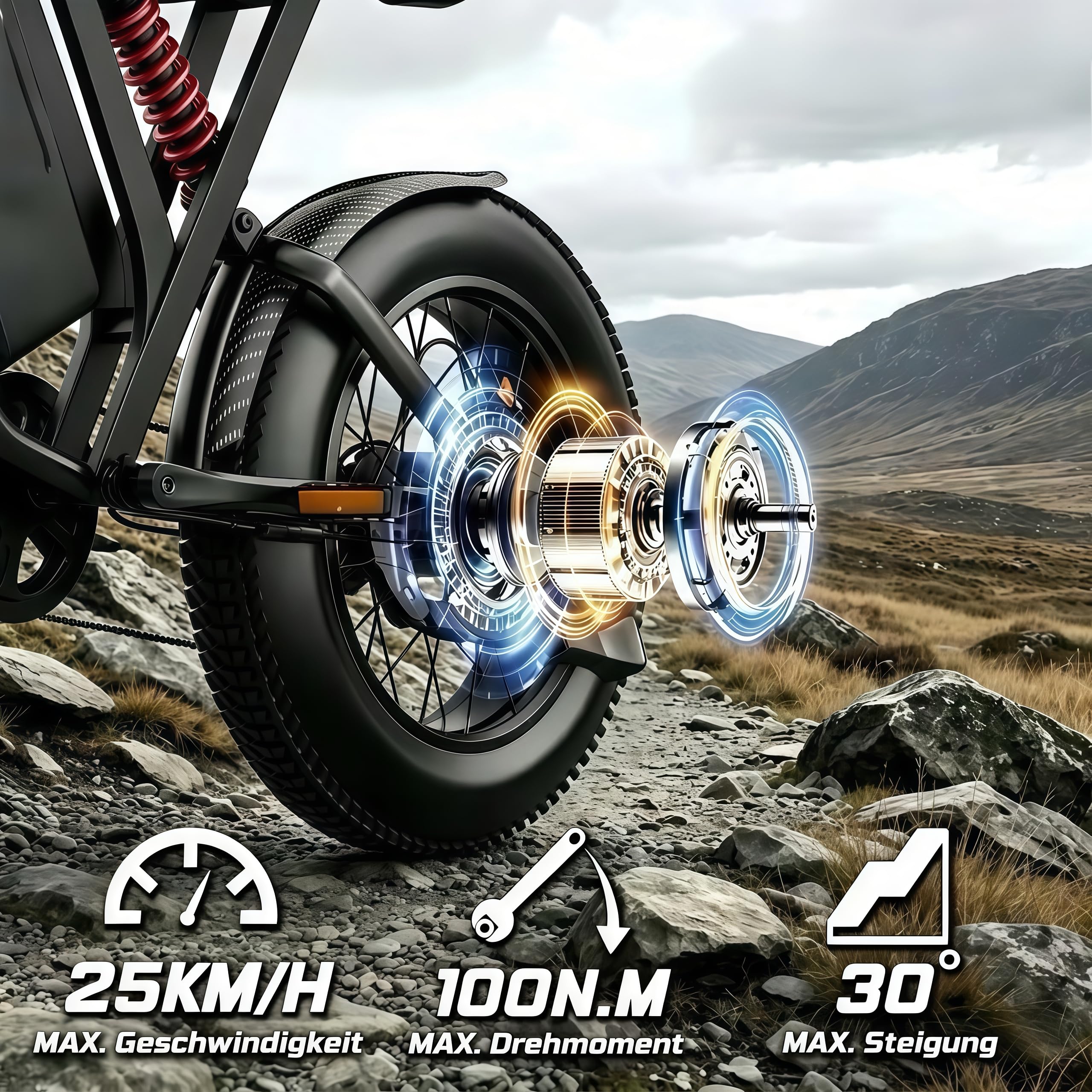 R700 E-Bike Für Erwachsene, 52V 25Ah Abnehmbarer Akku, Bis Zu 70-115KM Reichweite, Hydraulische Scheibenbremsen, 20 Zoll Fat Tire, Shimano 7-Gang, All-Terrain