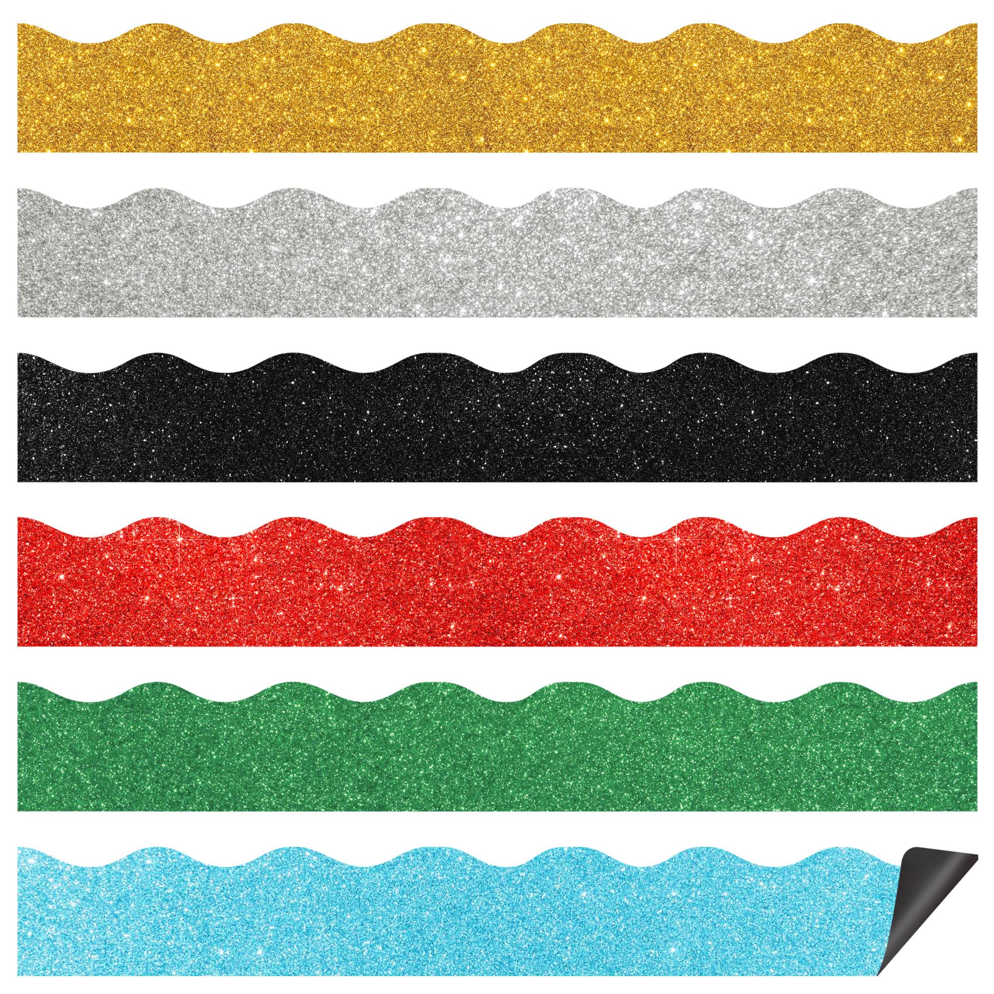24 PCS Colorful Magnetic Bulletin Board Border Glitter Classroom Border Decor Colorful Scalloped Magnetic Border Trim Strips for School Classroom