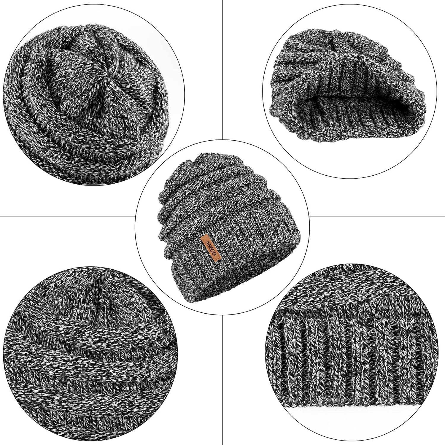Aneco Winter Warm Knitted Sets Buffalo Plaid Scarf Beanie Hat Touch Screen Gloves and Winter Ear Warmer Set for Men or Women - Image 2