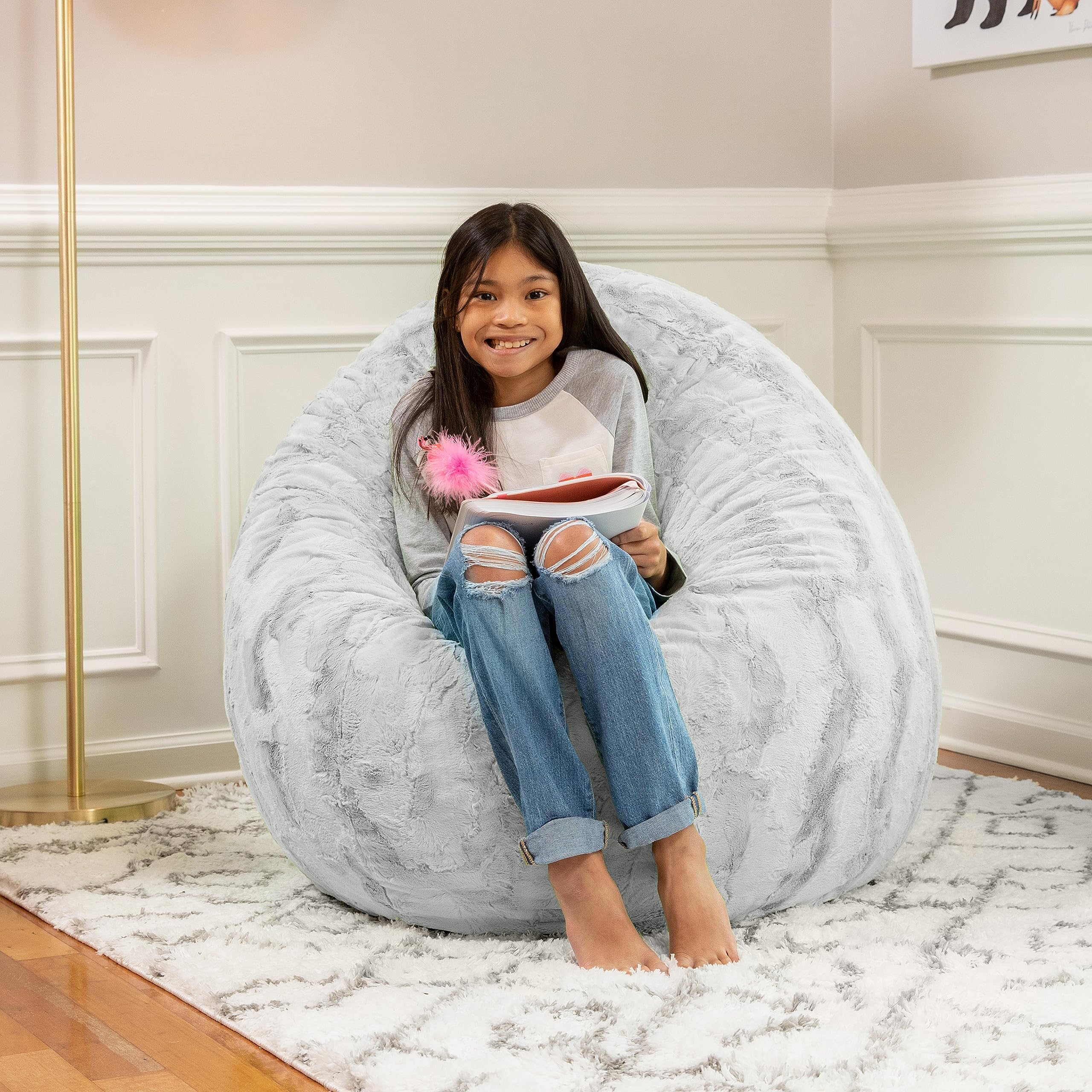 Amazon.com: Jaxx Cocoon 4 Foot Bean Bag Chair - Faux Fur, Silver