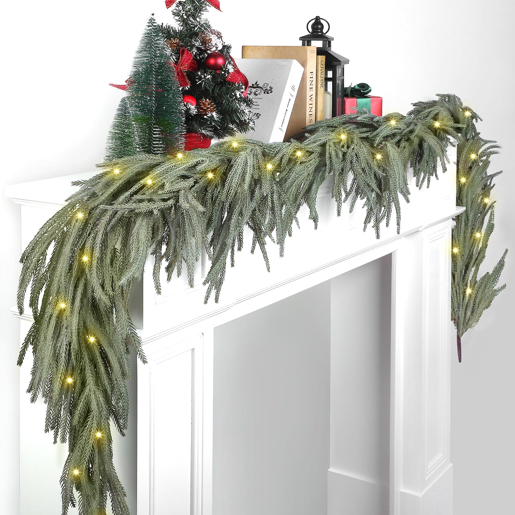 Guirlande de pin artificiel sans perte d'aiguilles de 2,7 m illuminée pour décor de Noël